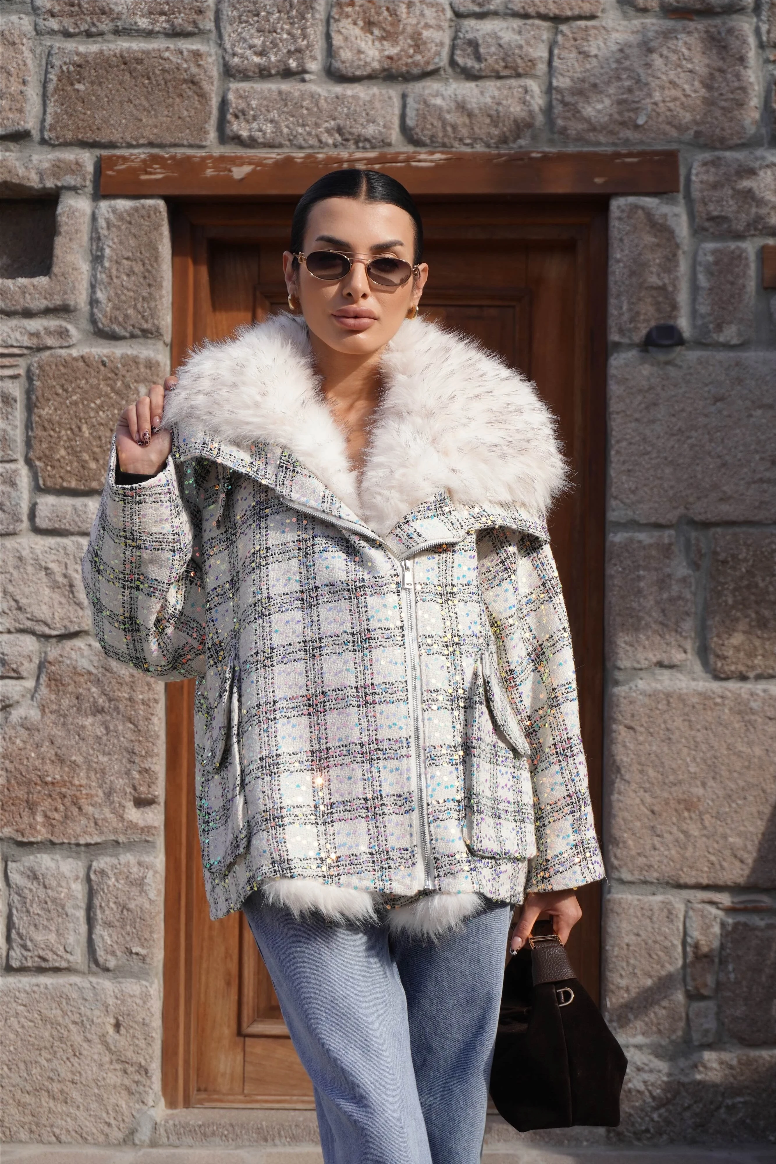 İthal Tasarım Premium Kürk Yaka Detaylı Tüvit Mont