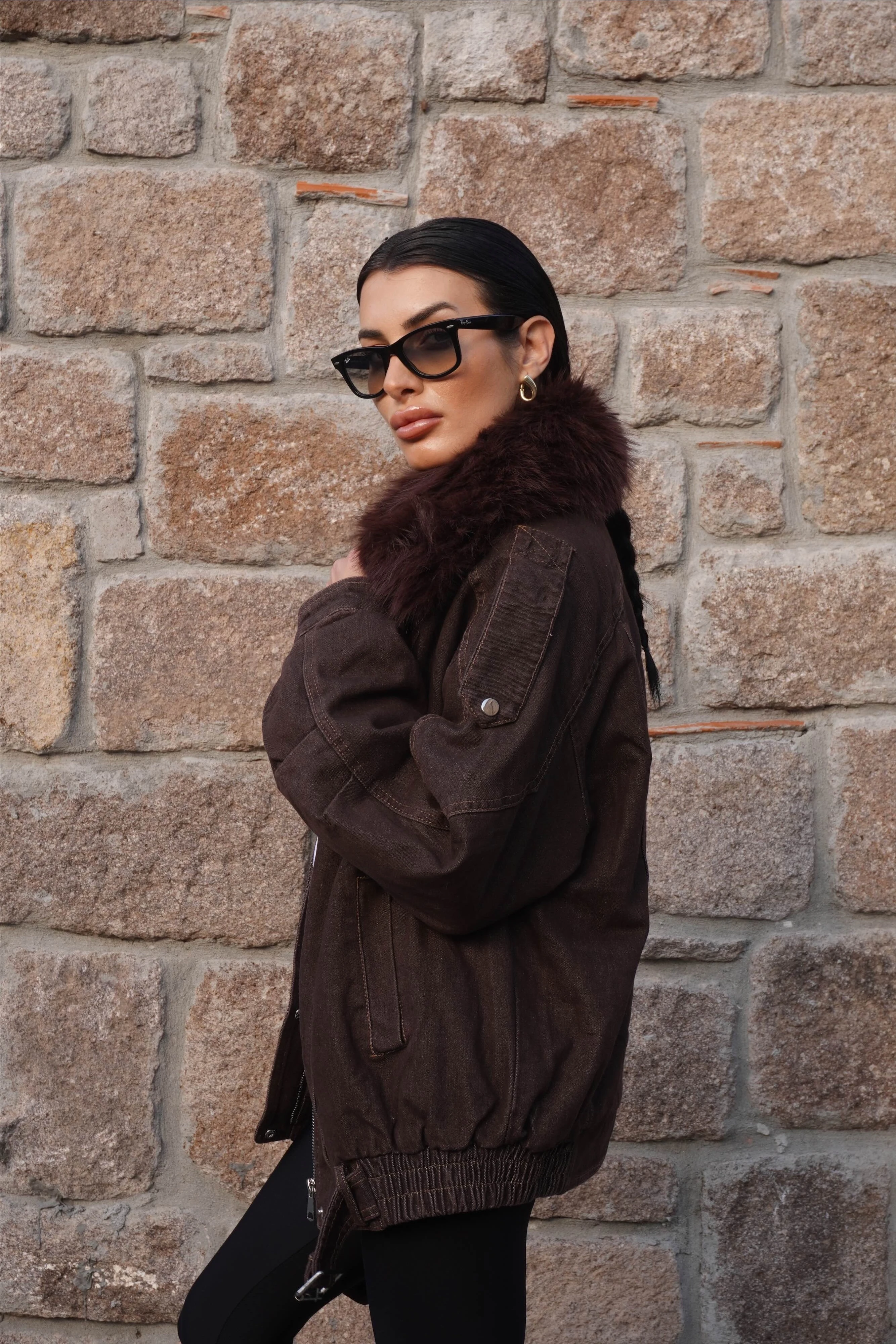 Kürk Yaka İç Kürklü Kahve Mont