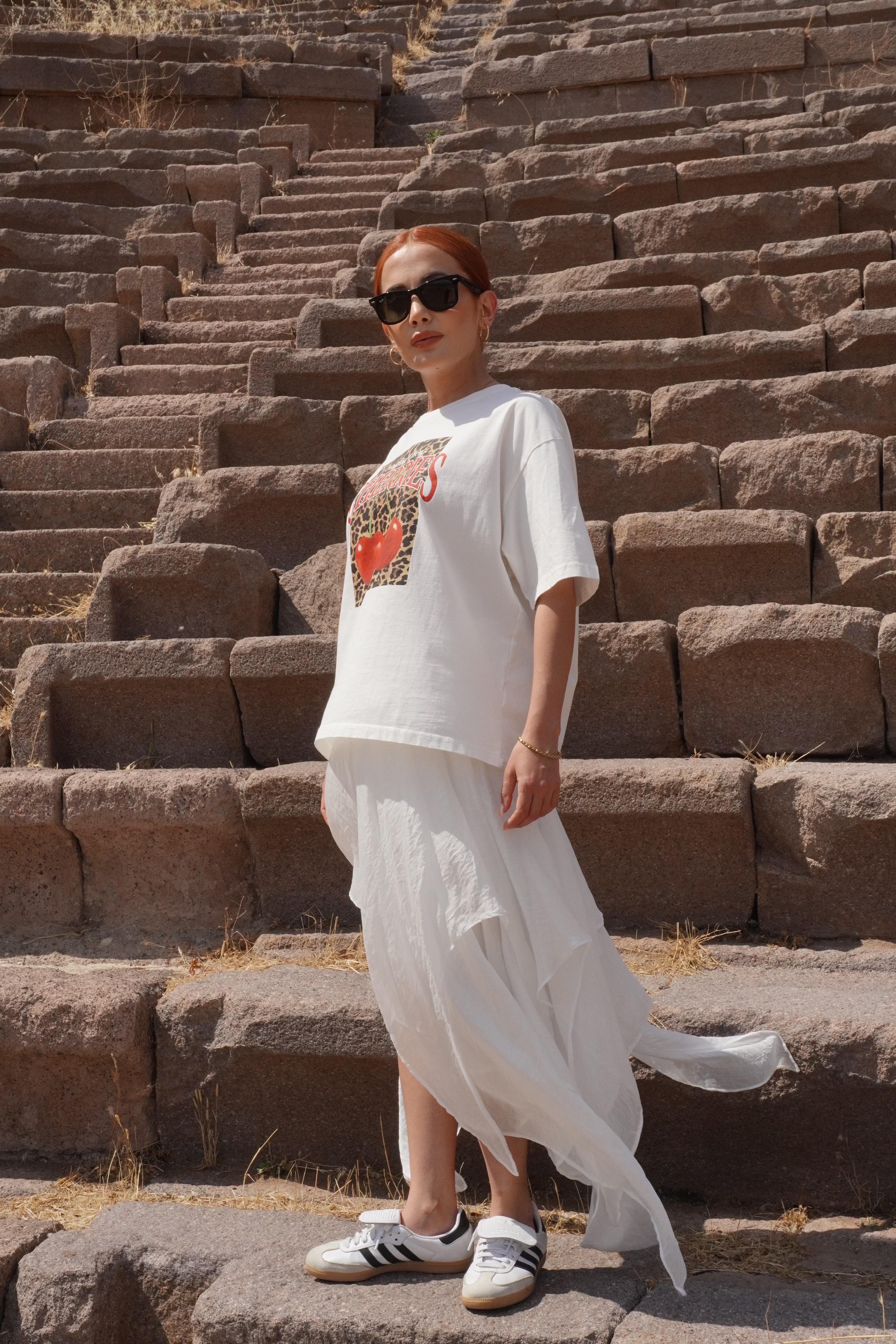 Kiraz Baskılı Oversize Tişört