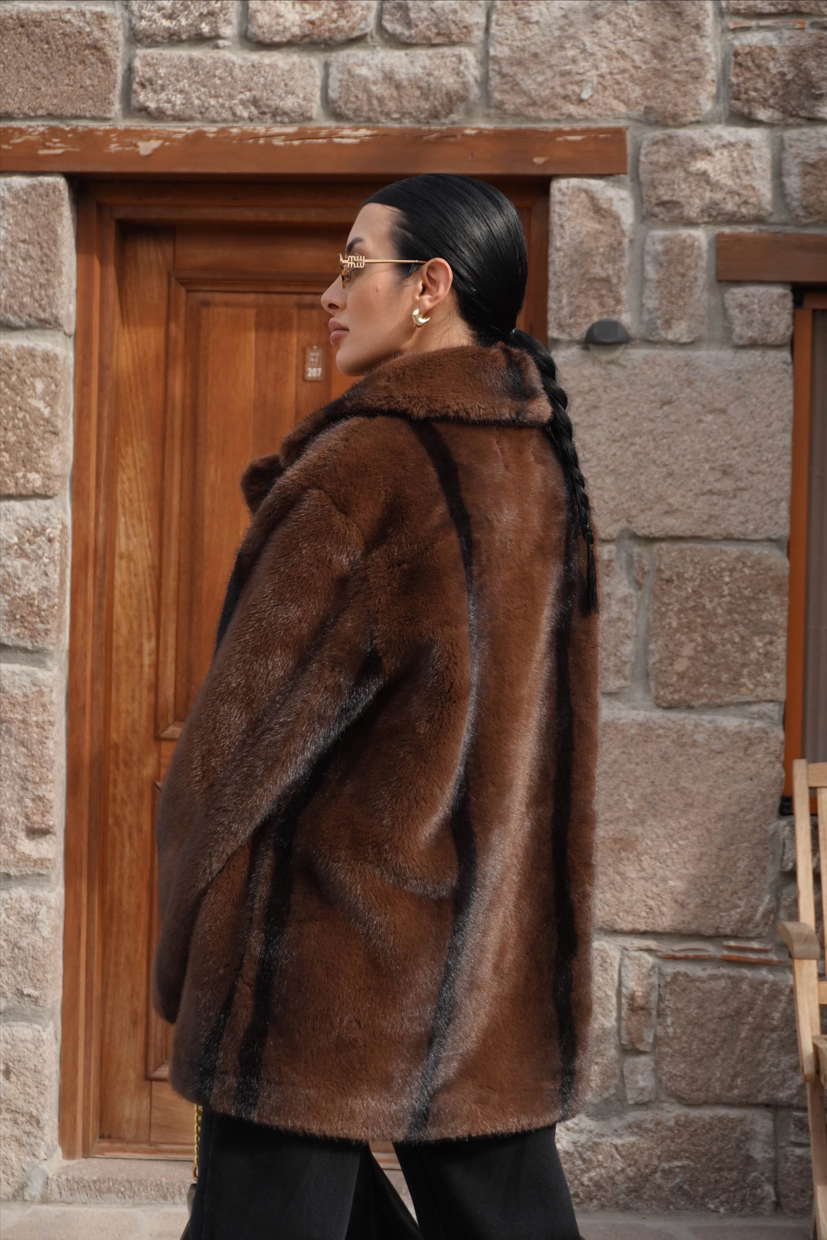 İthal Premium Vintage Efektli Kürk Kaban 