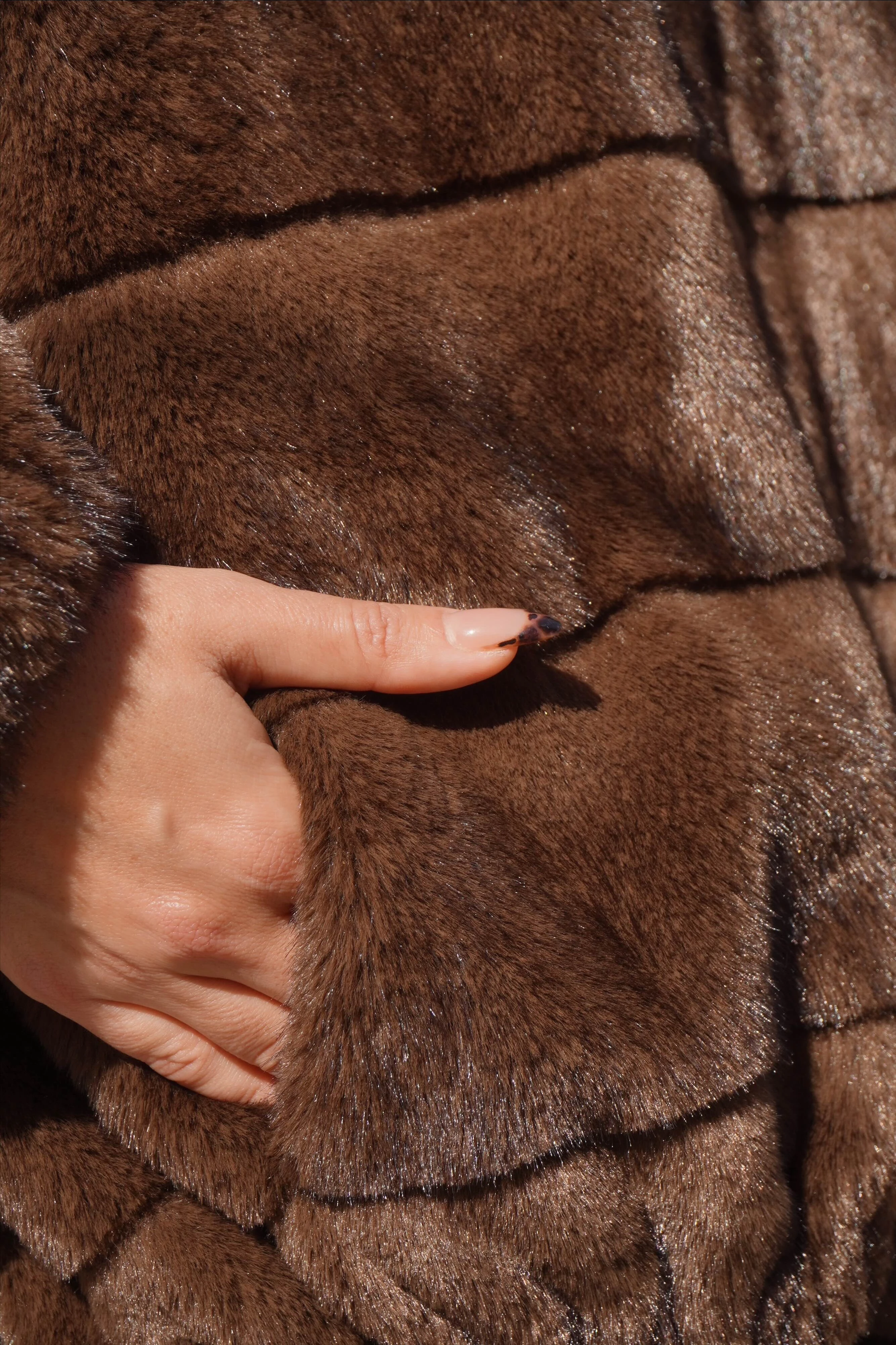 İthal Premium Oversize Kahverengi Kürk Mont