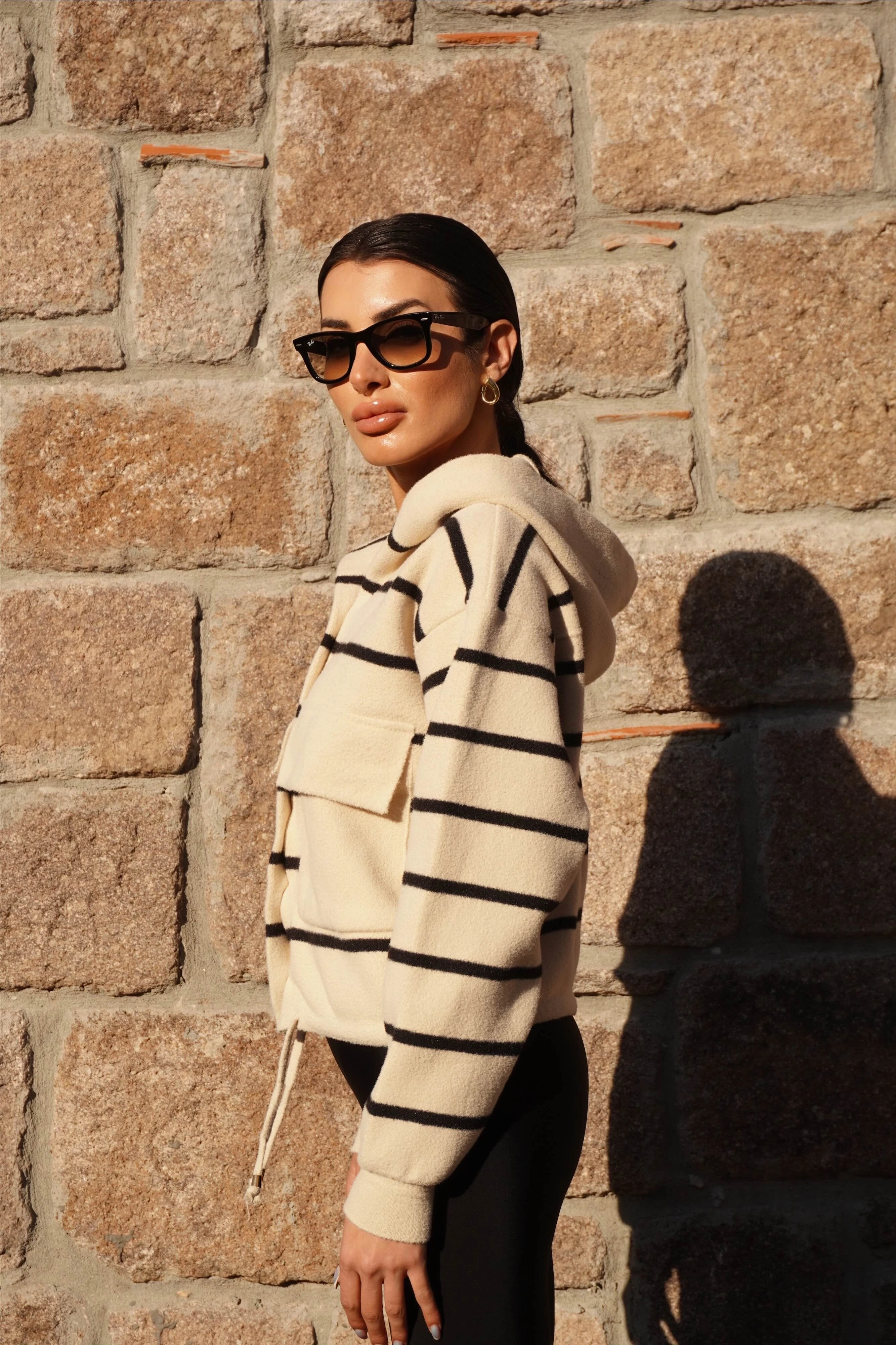 Çizgili Kapüşonlu Hırka