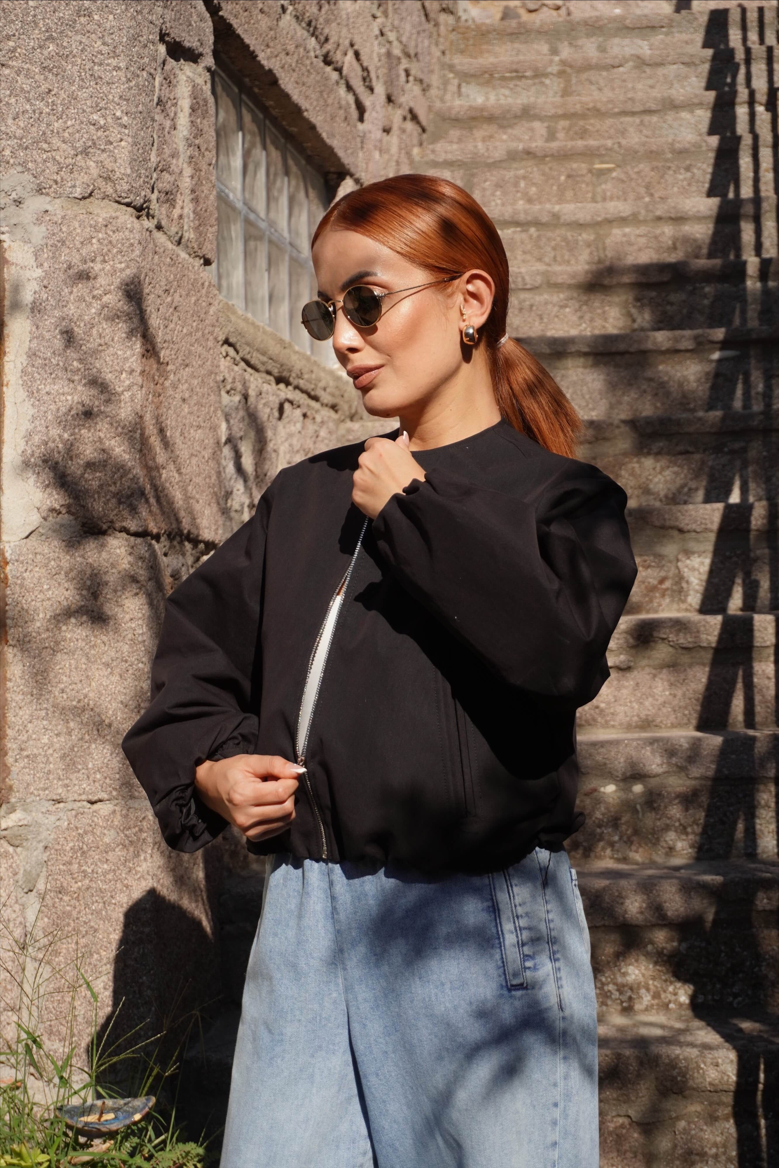 Siyah Basic Bomber Ceket 