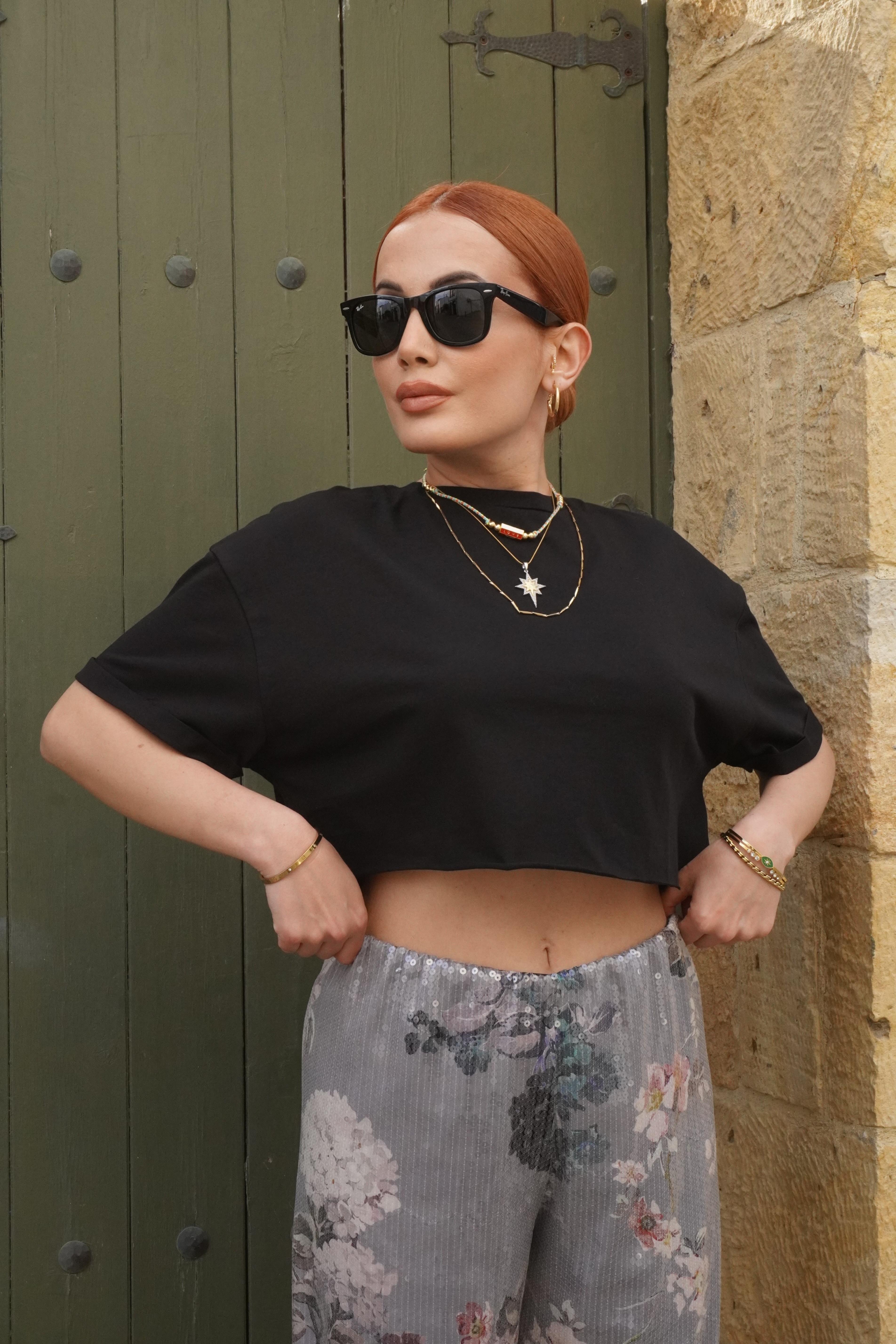Crop Basic Siyah T-shirt