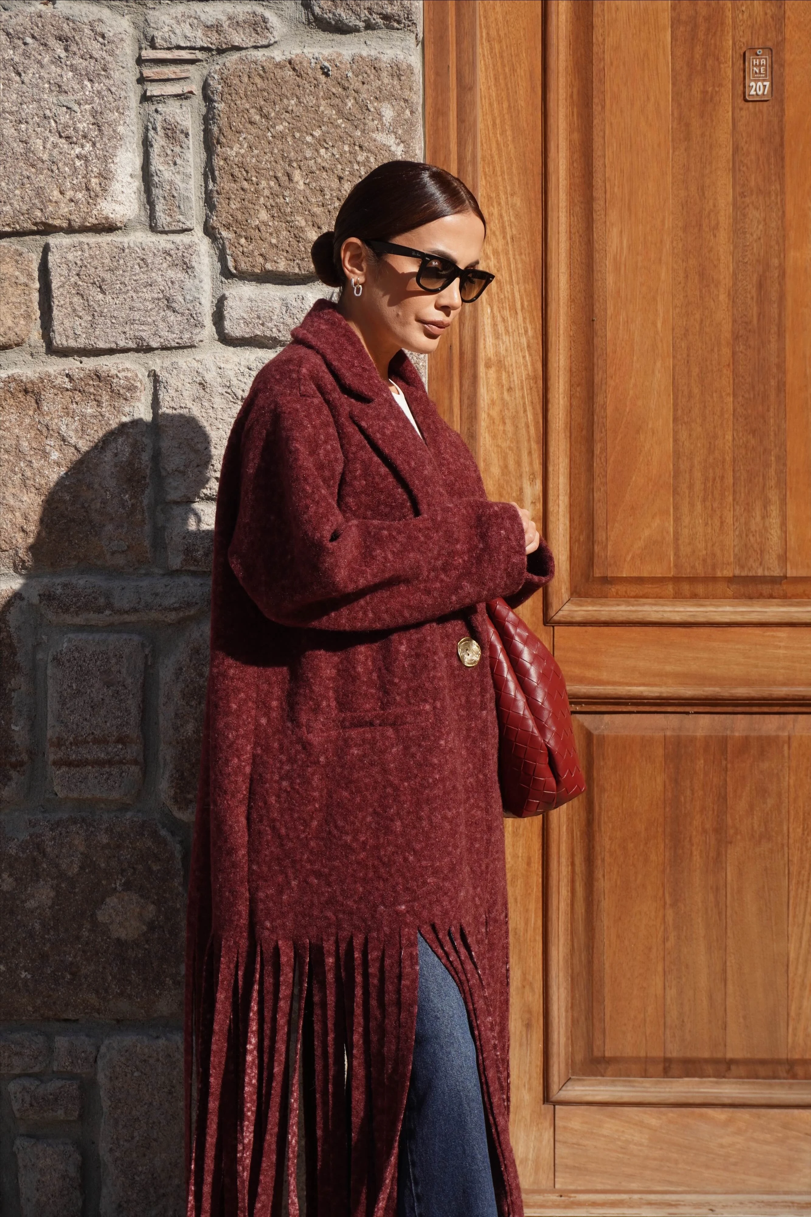 Premium Tasarım Oversize Bordo Kaban 