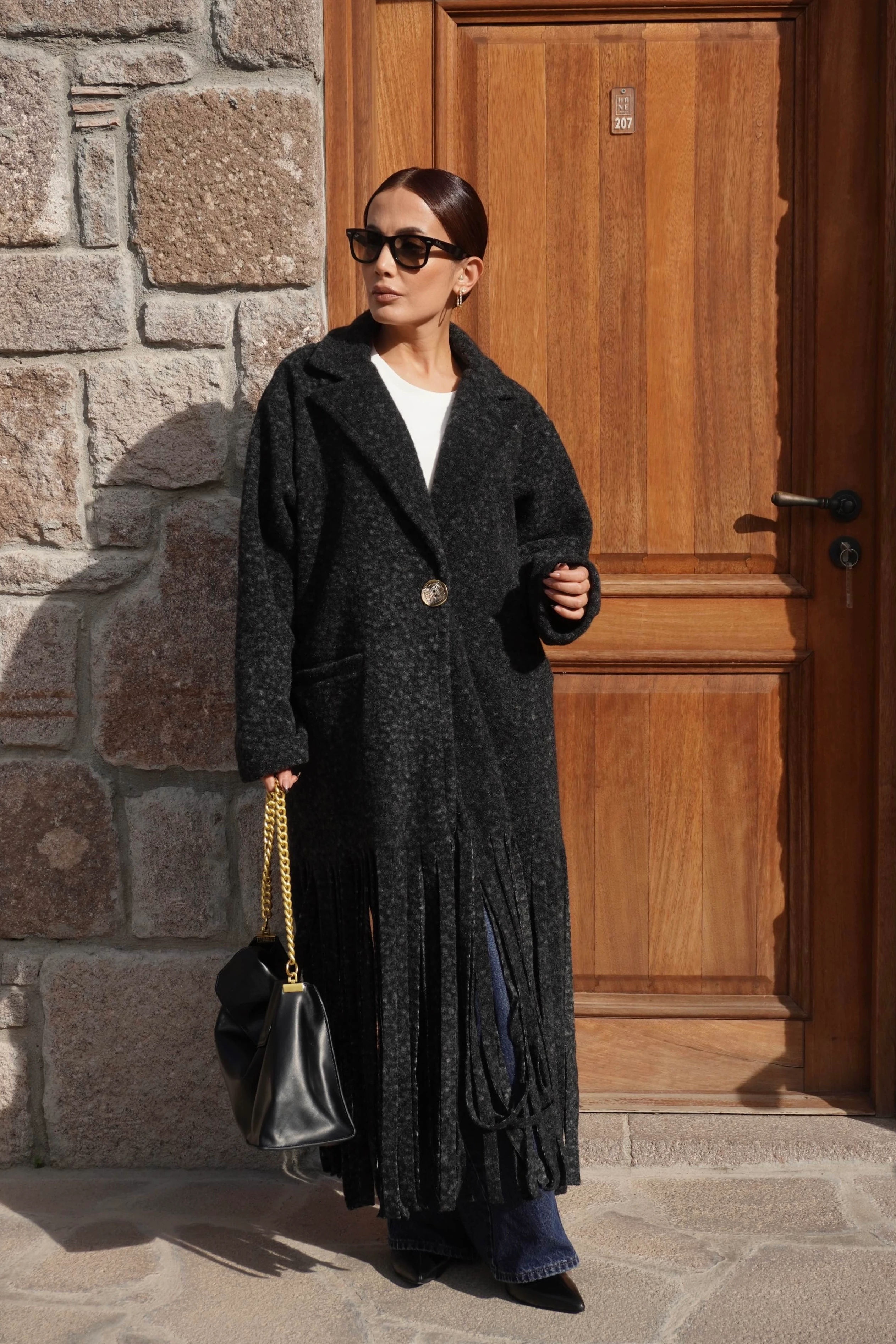 Premium Tasarım Oversize Antrasit Kaban