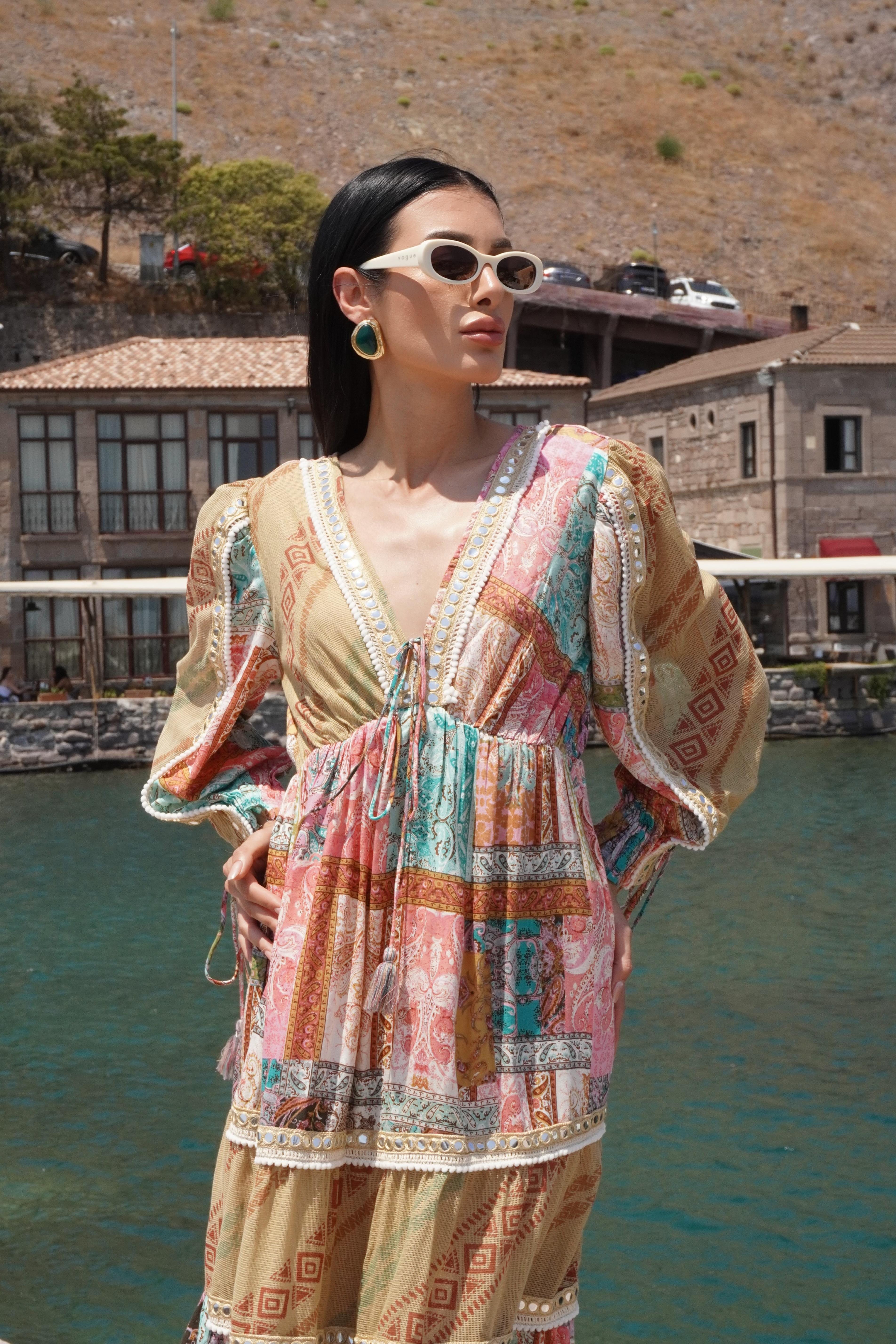 İthal Tasarım Patchwork Elbise 