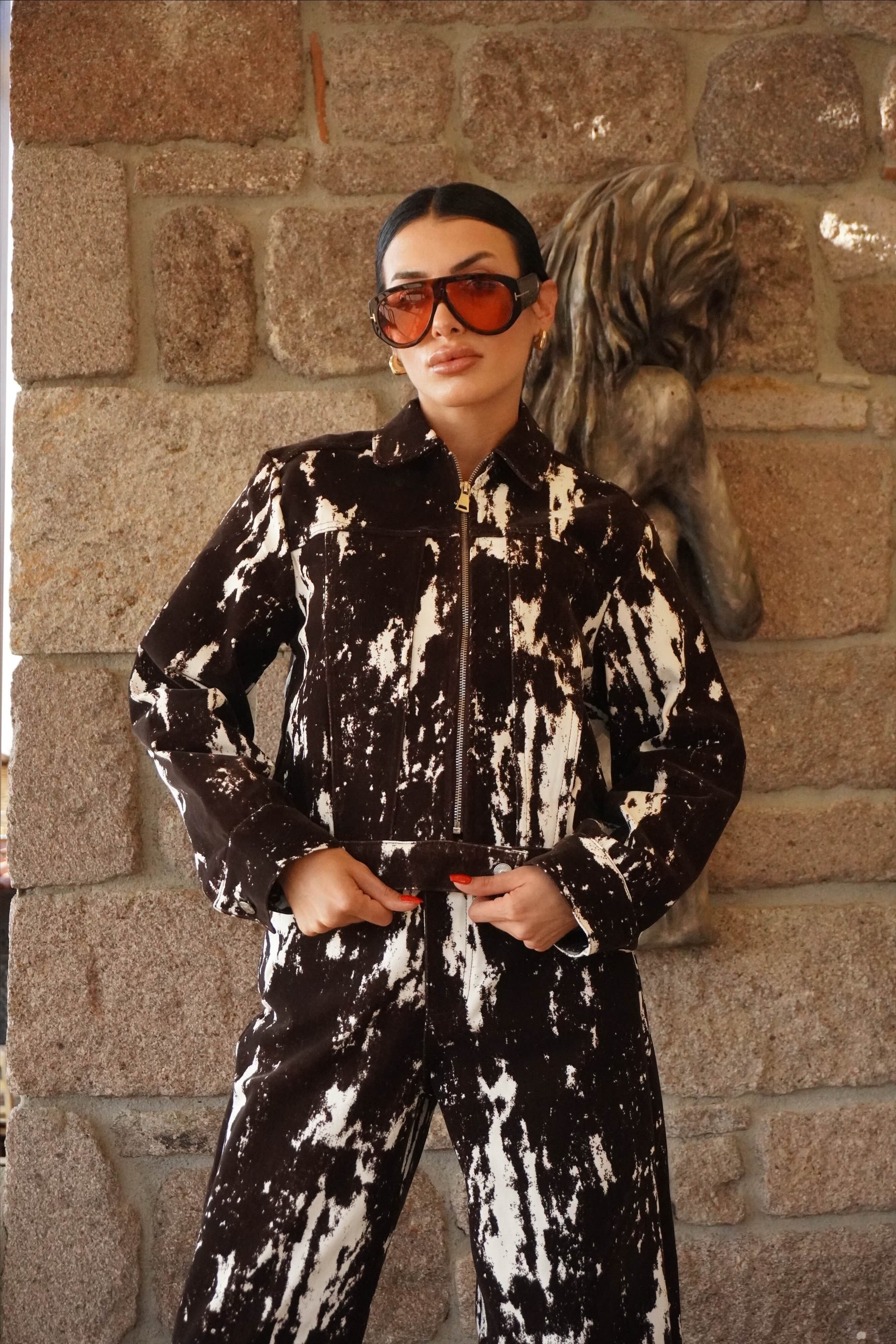Kadife Batik Desen Ceket Pantolon Takım