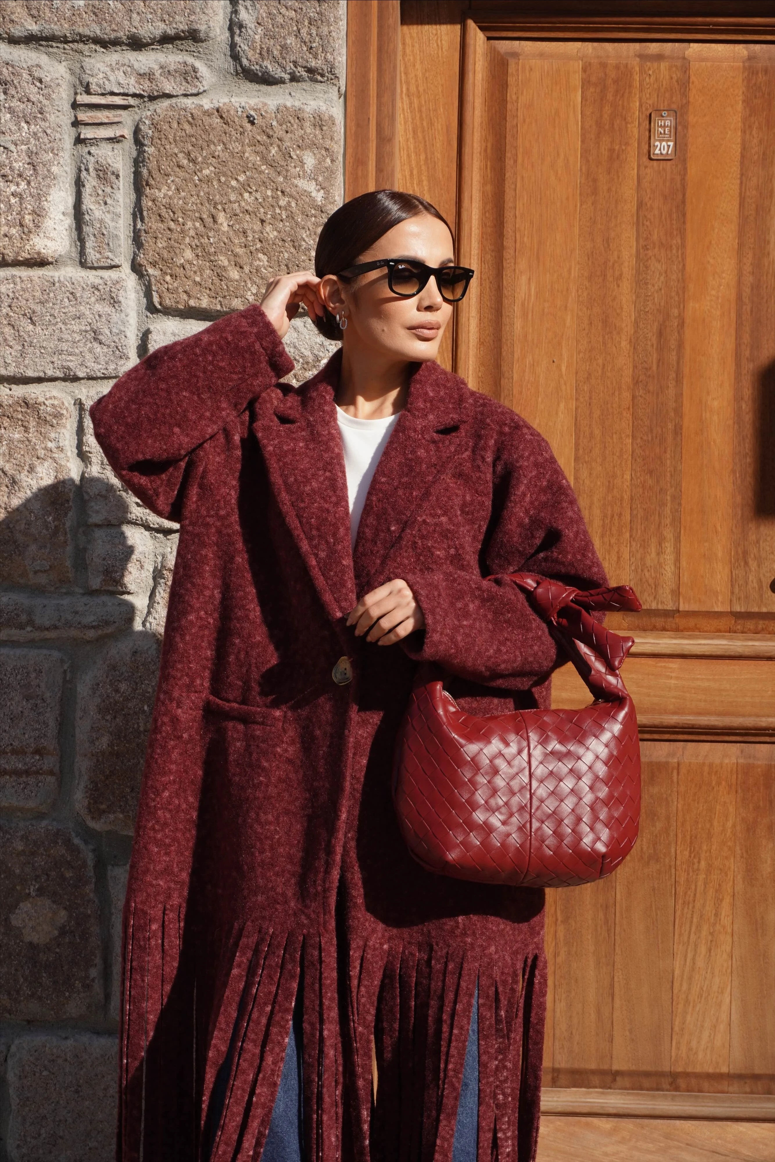 Premium Tasarım Oversize Bordo Kaban 
