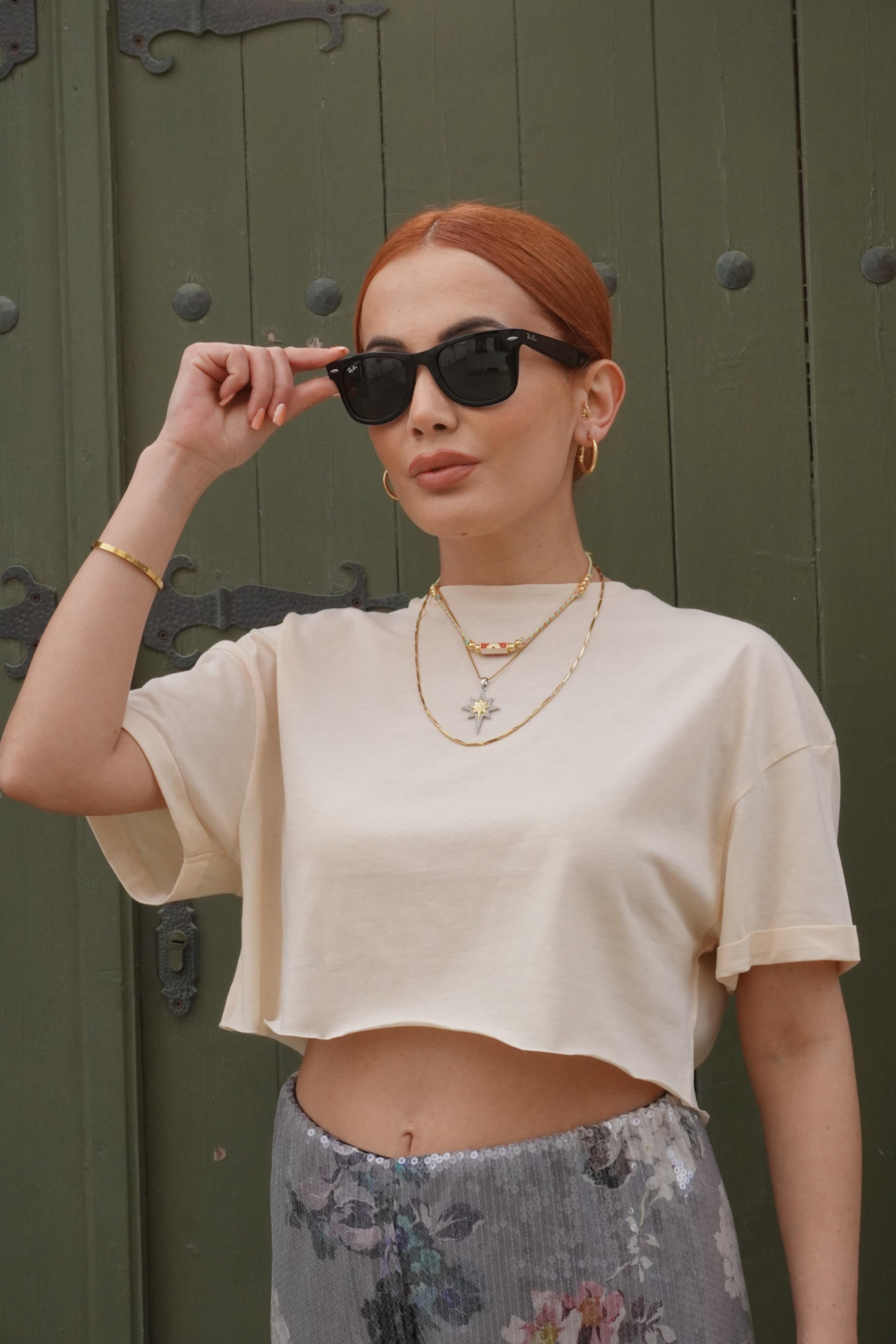 Crop Basic Bej T-shirt
