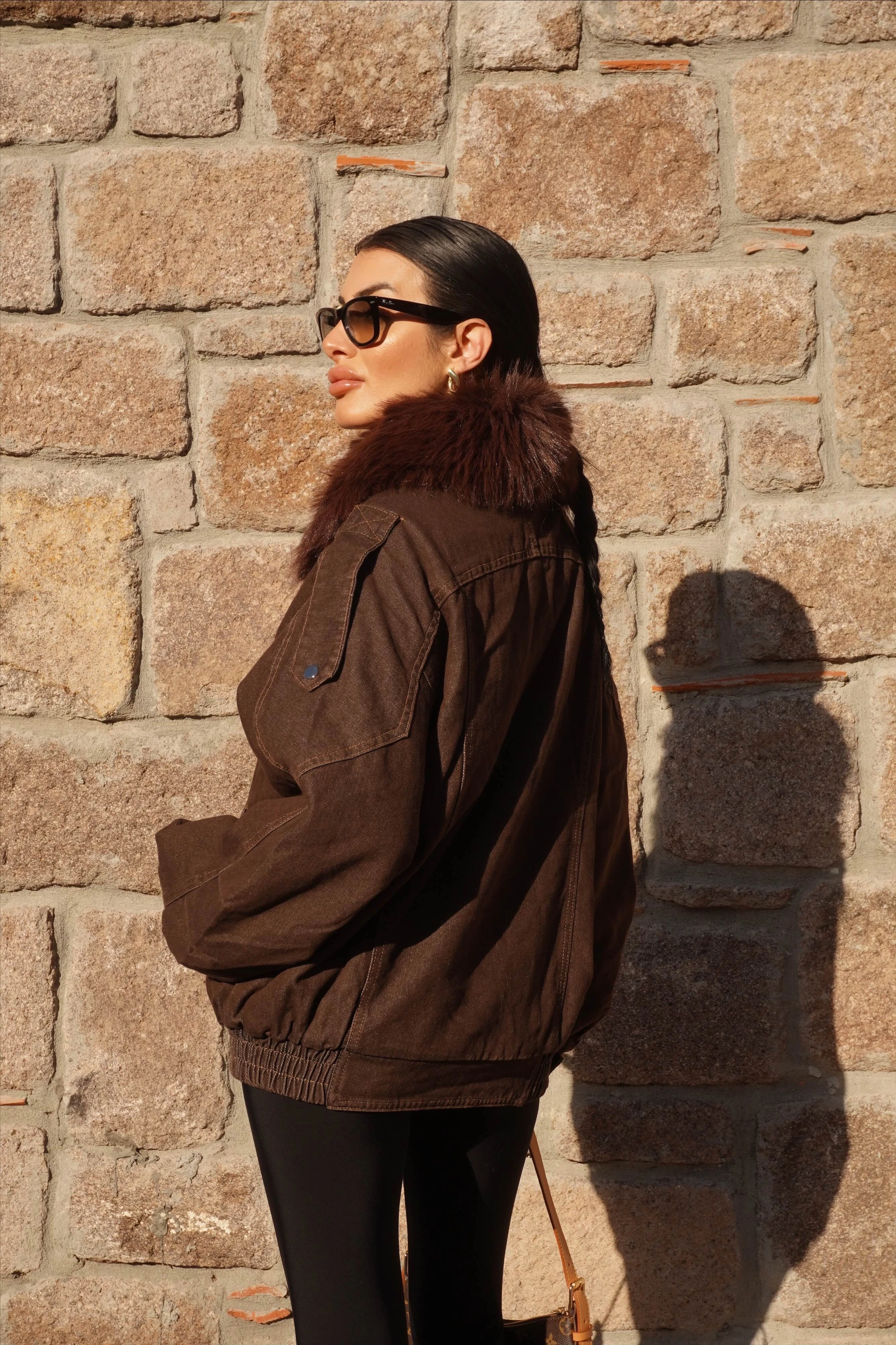 Kürk Yaka İç Kürklü Kahve Mont
