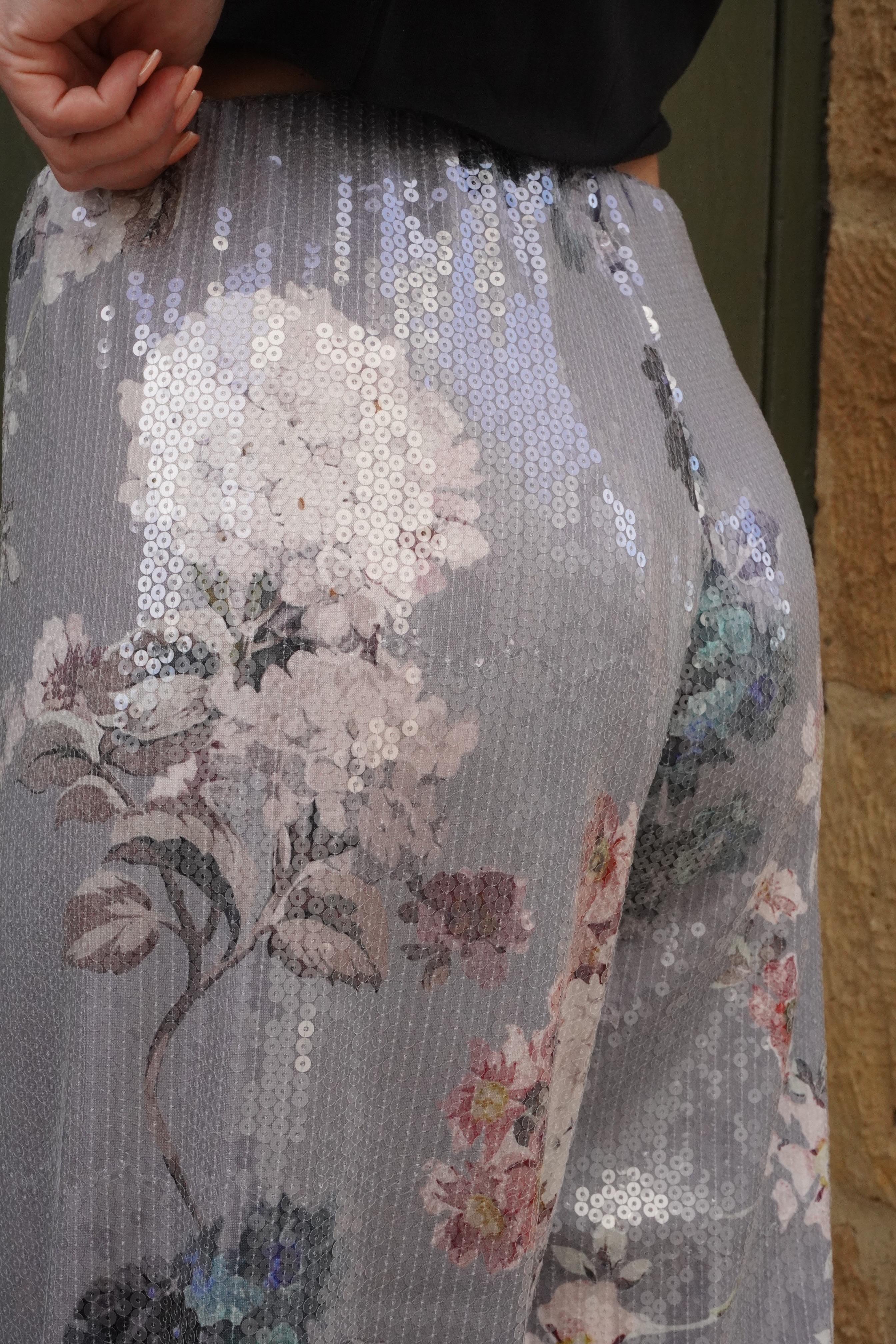 Pul Payetli Desenli Beli Lastikli Pantolon 