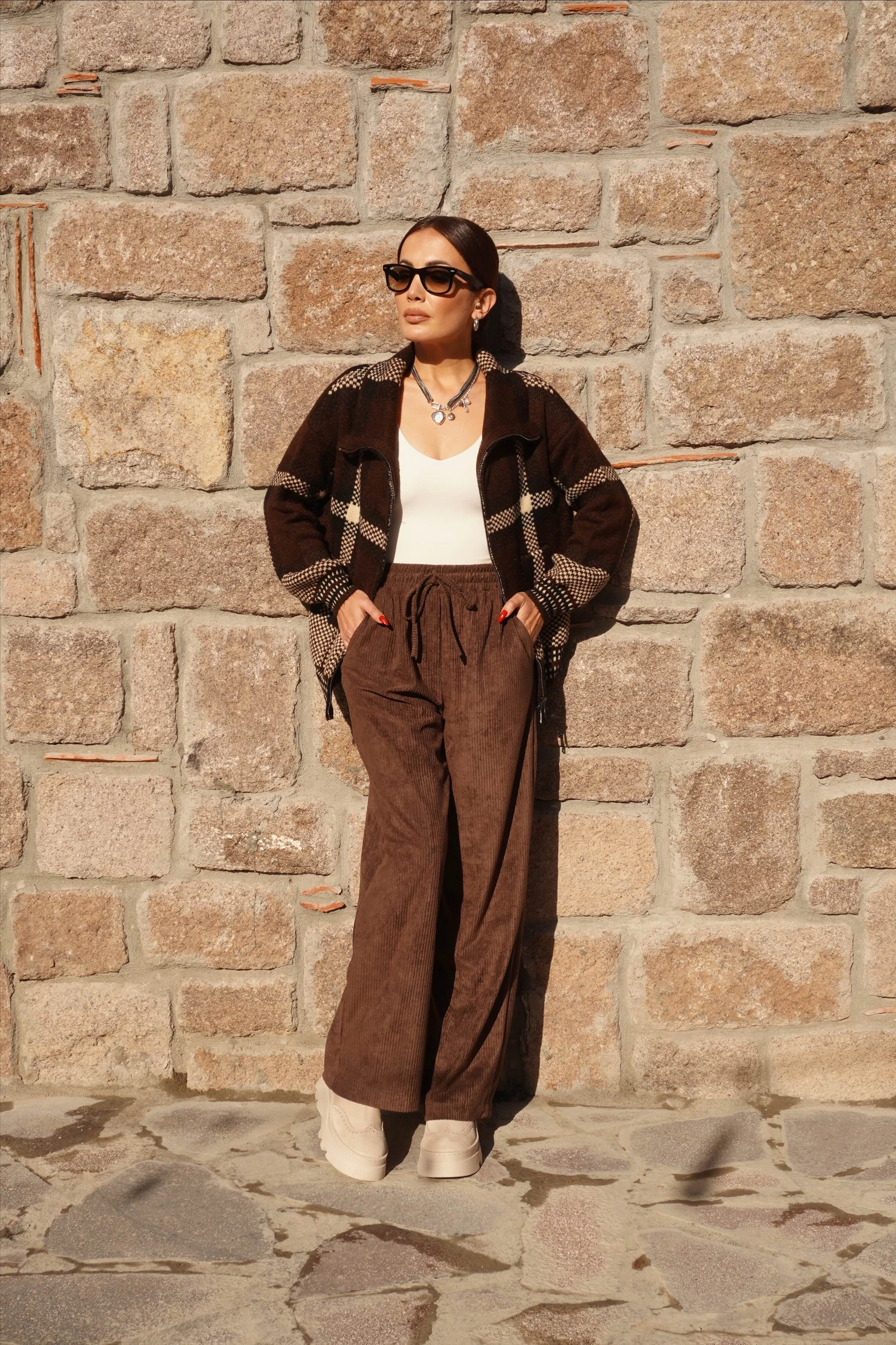 Fermuarlı Kahve-Siyah Hırka