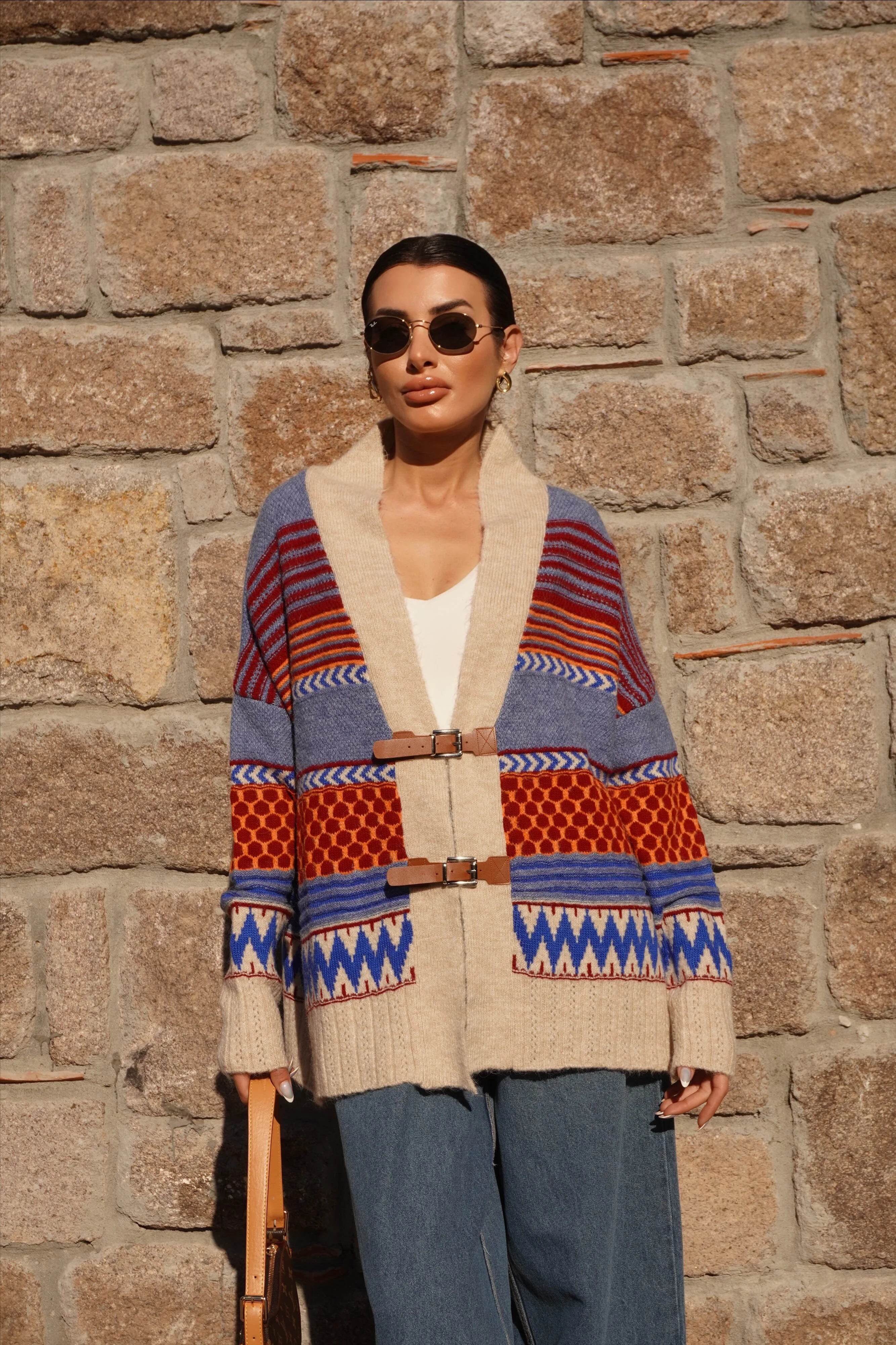 Kemer Detaylı Oversize Taş-İndigo Hırka