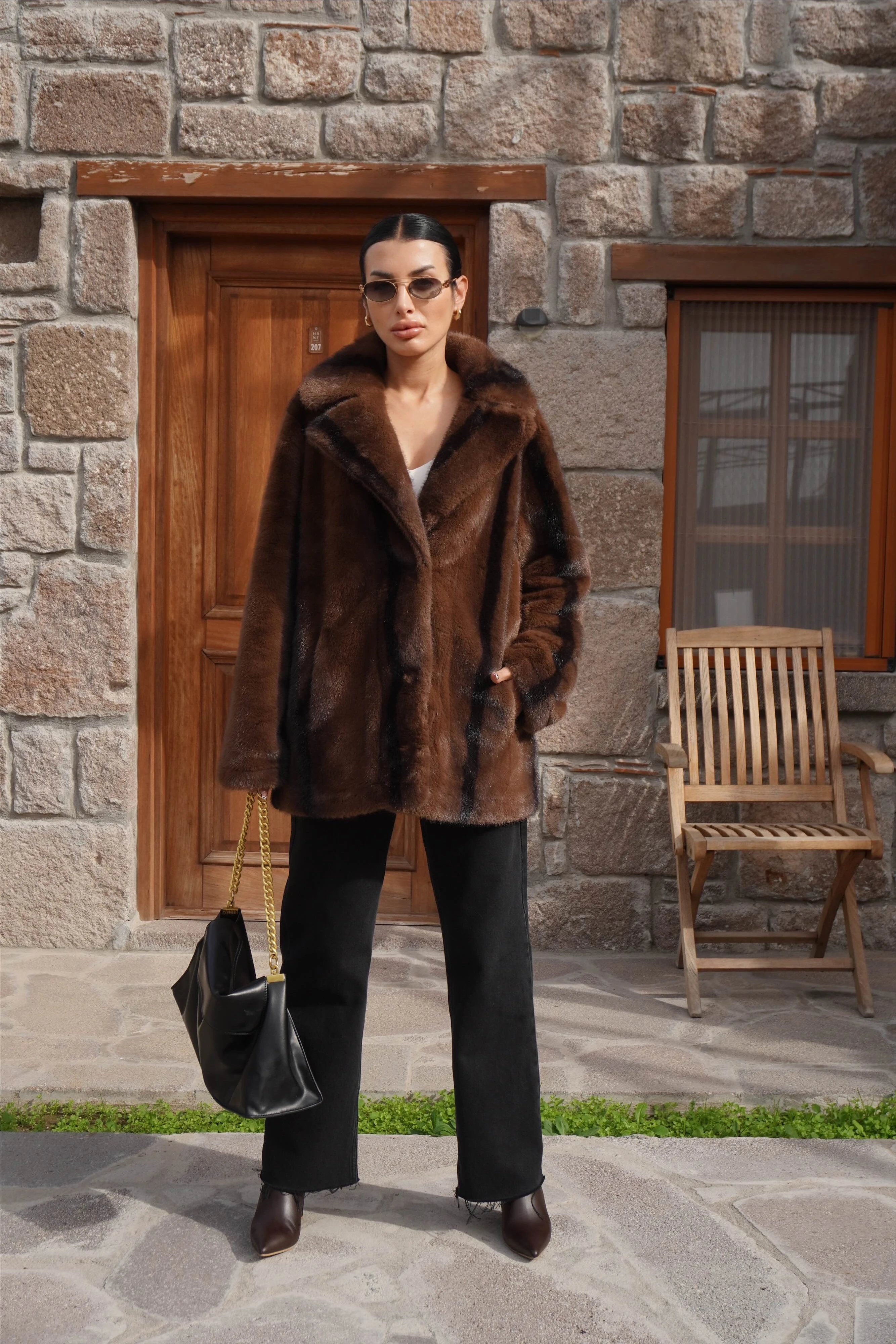 İthal Premium Vintage Efektli Kürk Kaban 