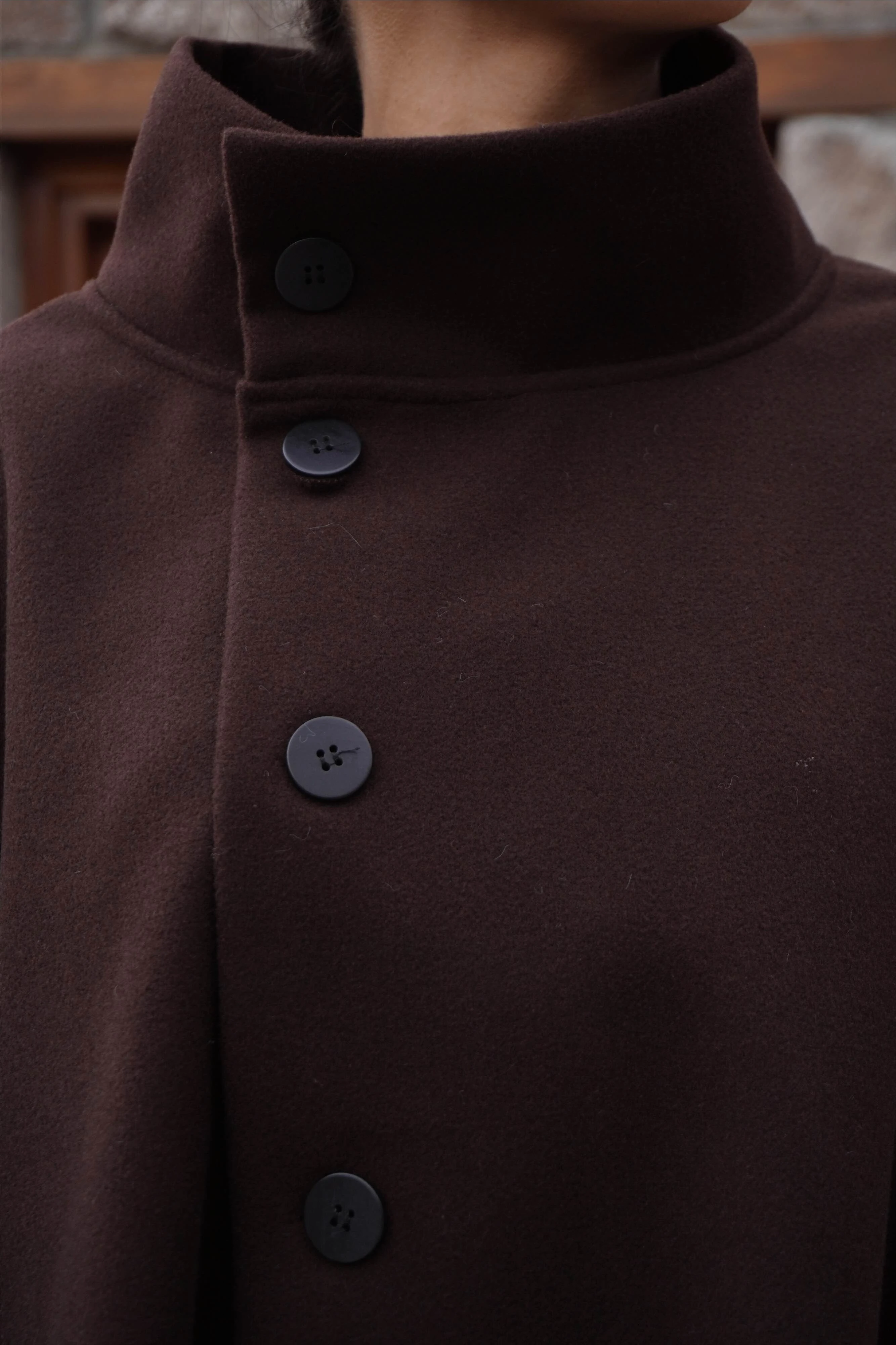 İthal Tasarım Asimetrik Kahve Kaşe Kaban