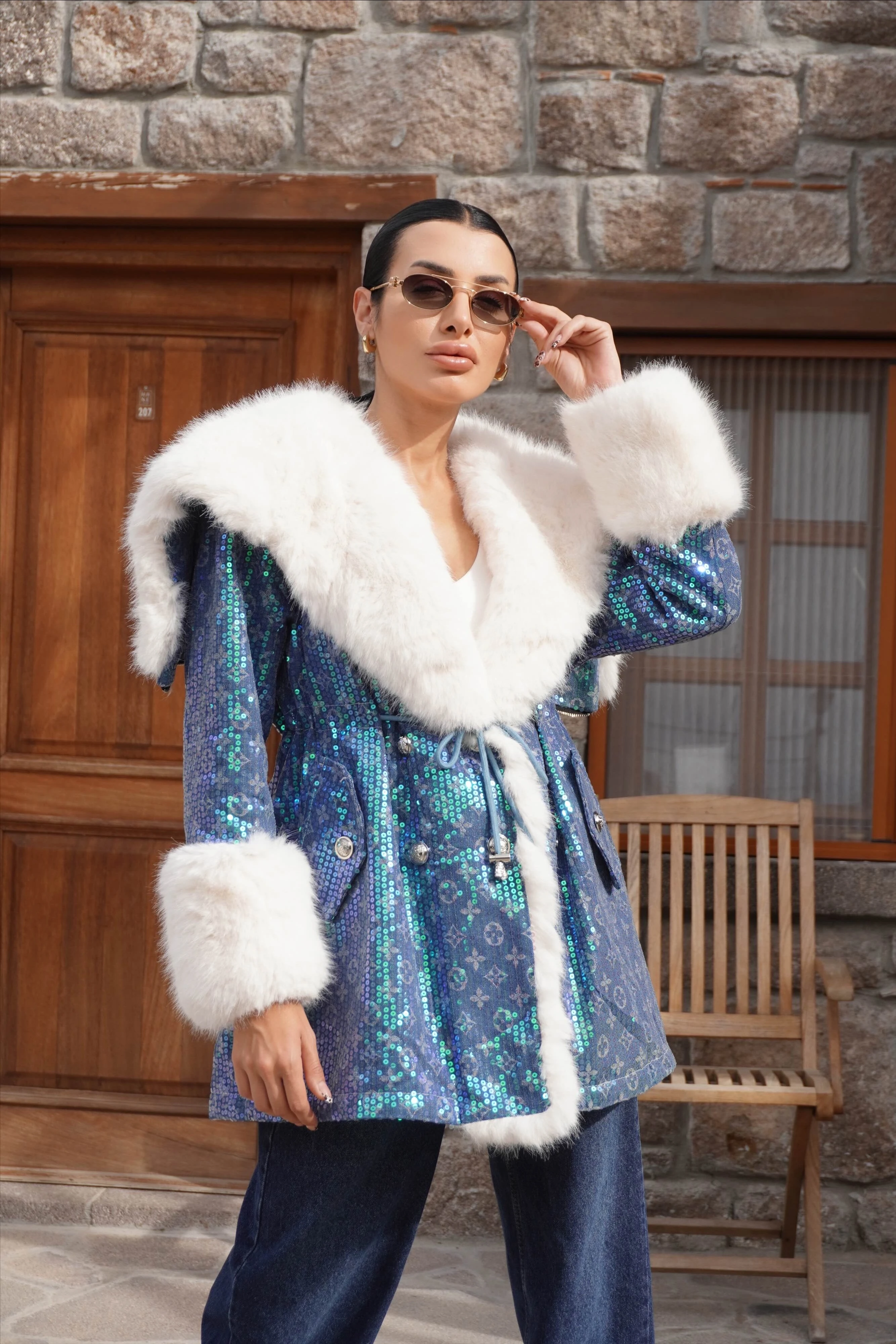 İthal Tasarım Premium Kürk Detaylı Mont