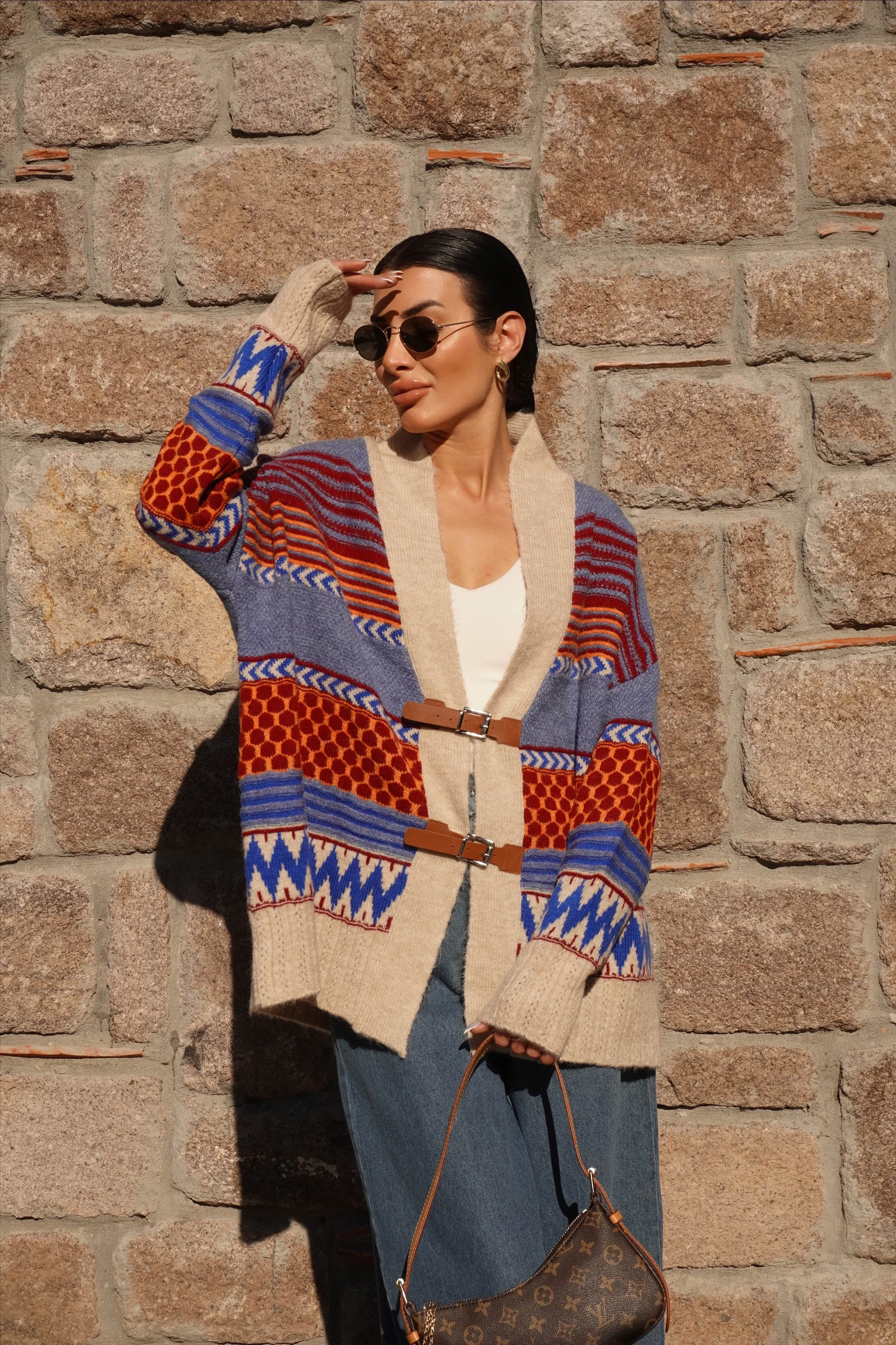 Kemer Detaylı Oversize Taş-İndigo Hırka