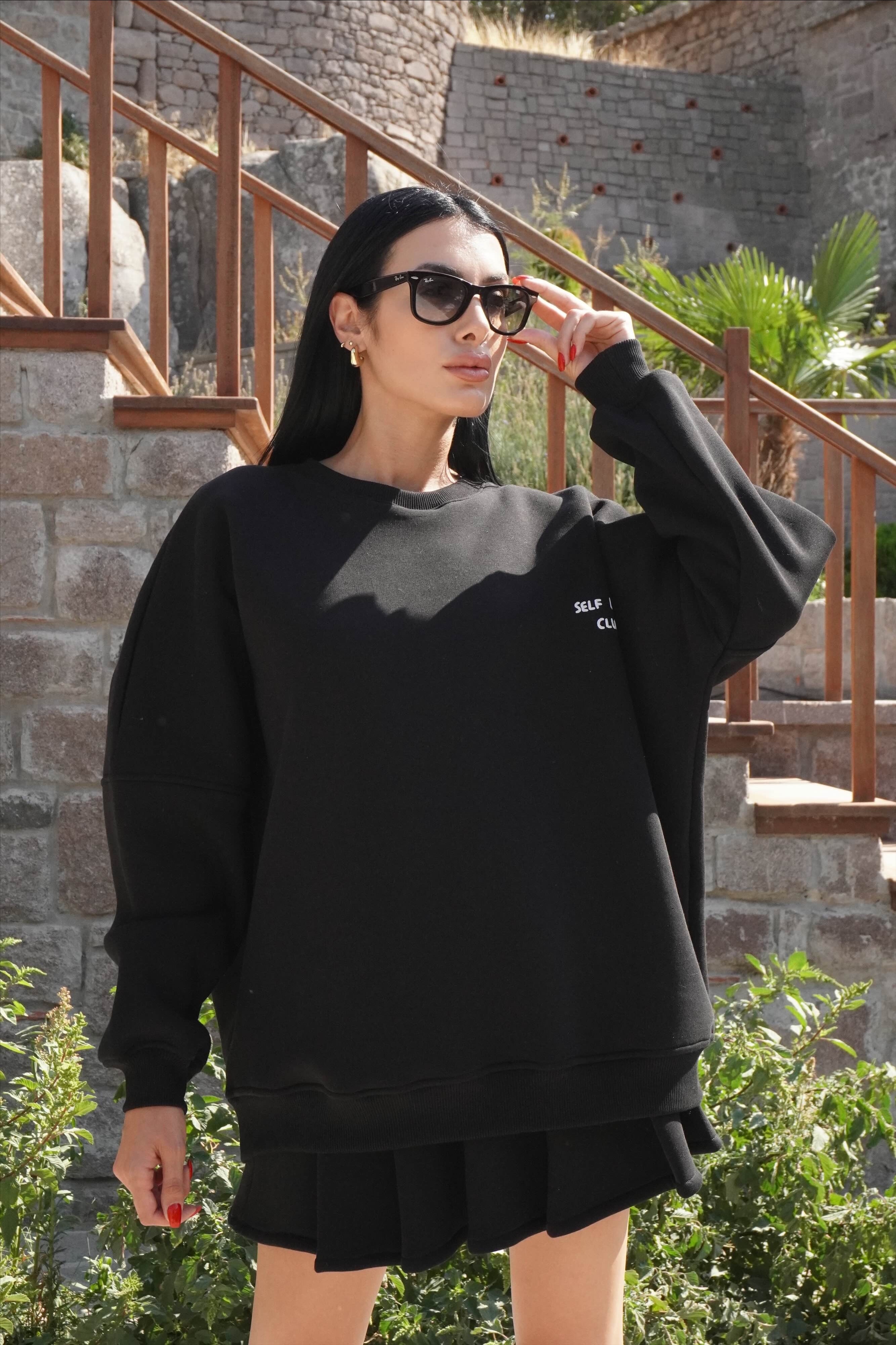 Oversize Siyah Pileli Etek Takım