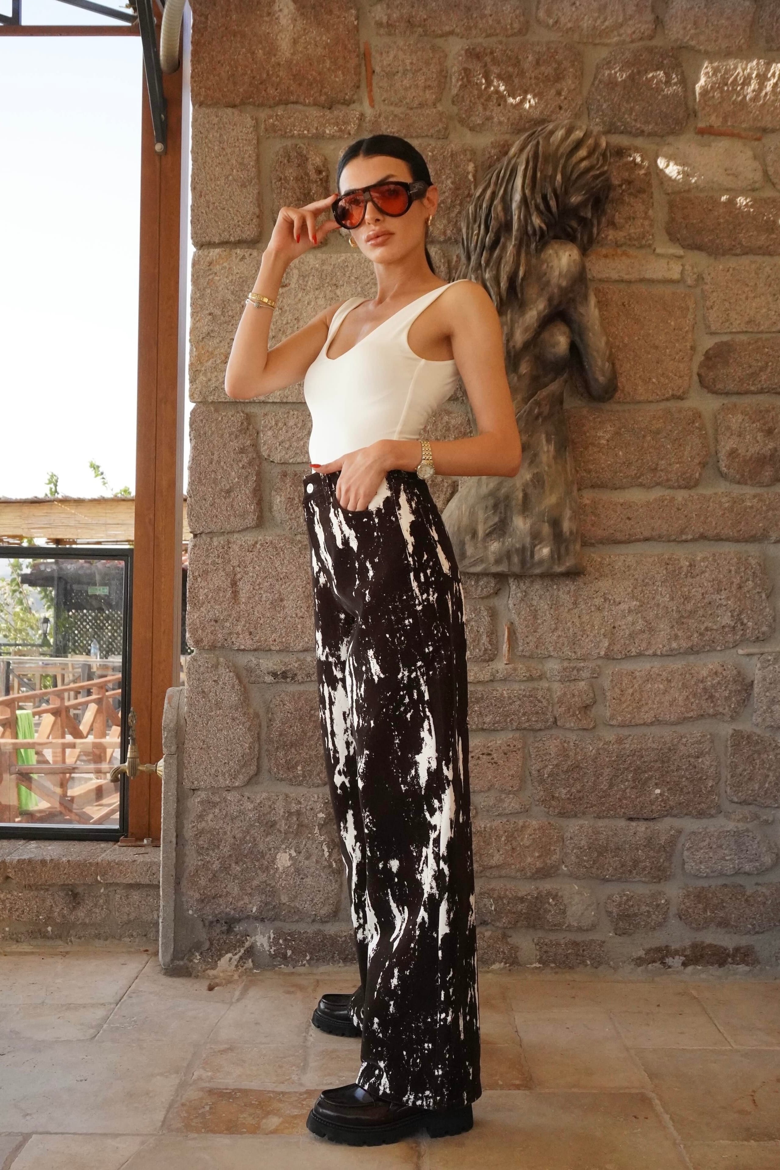 Kadife Batik Desen Ceket Pantolon Takım