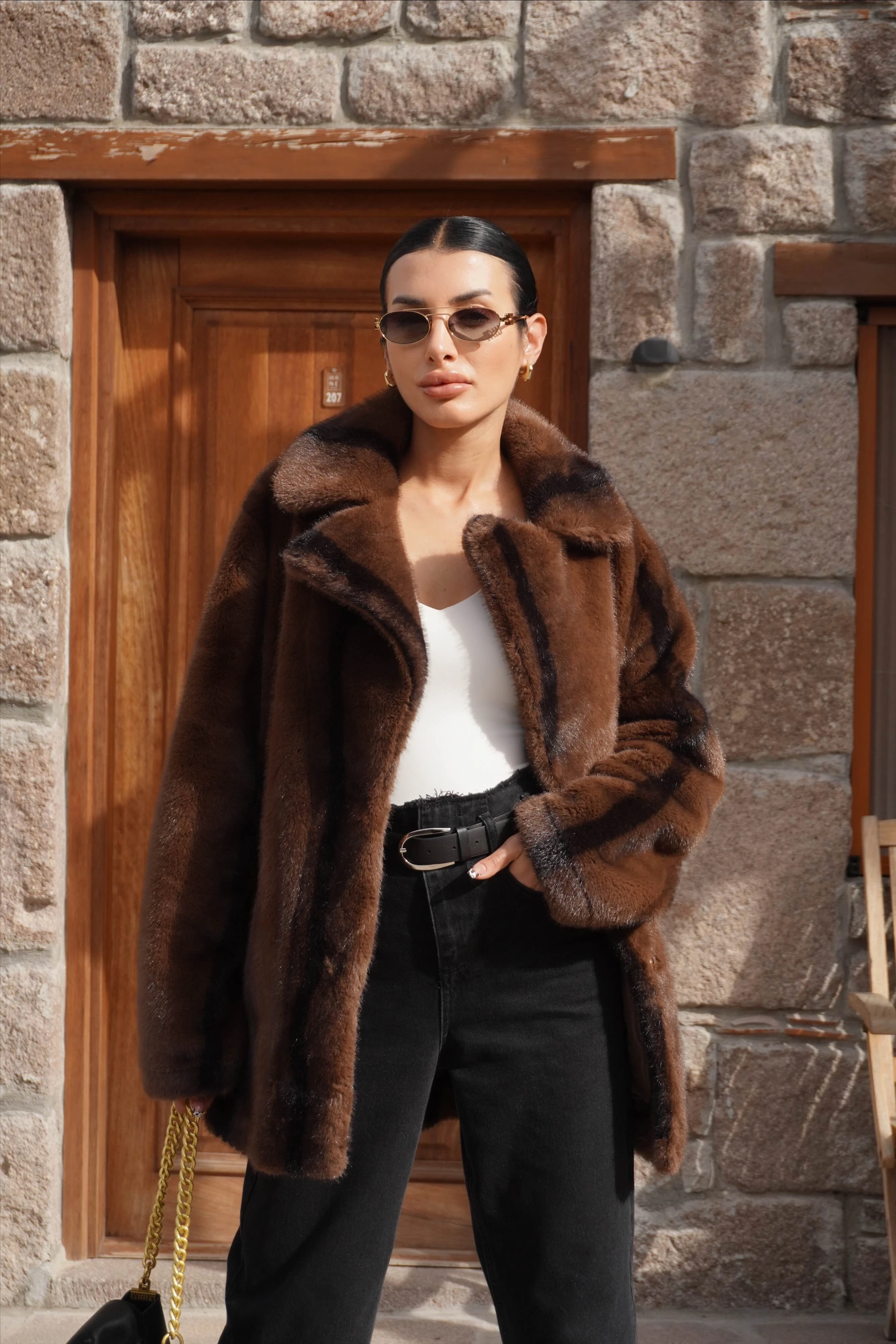 İthal Premium Vintage Efektli Kürk Kaban 