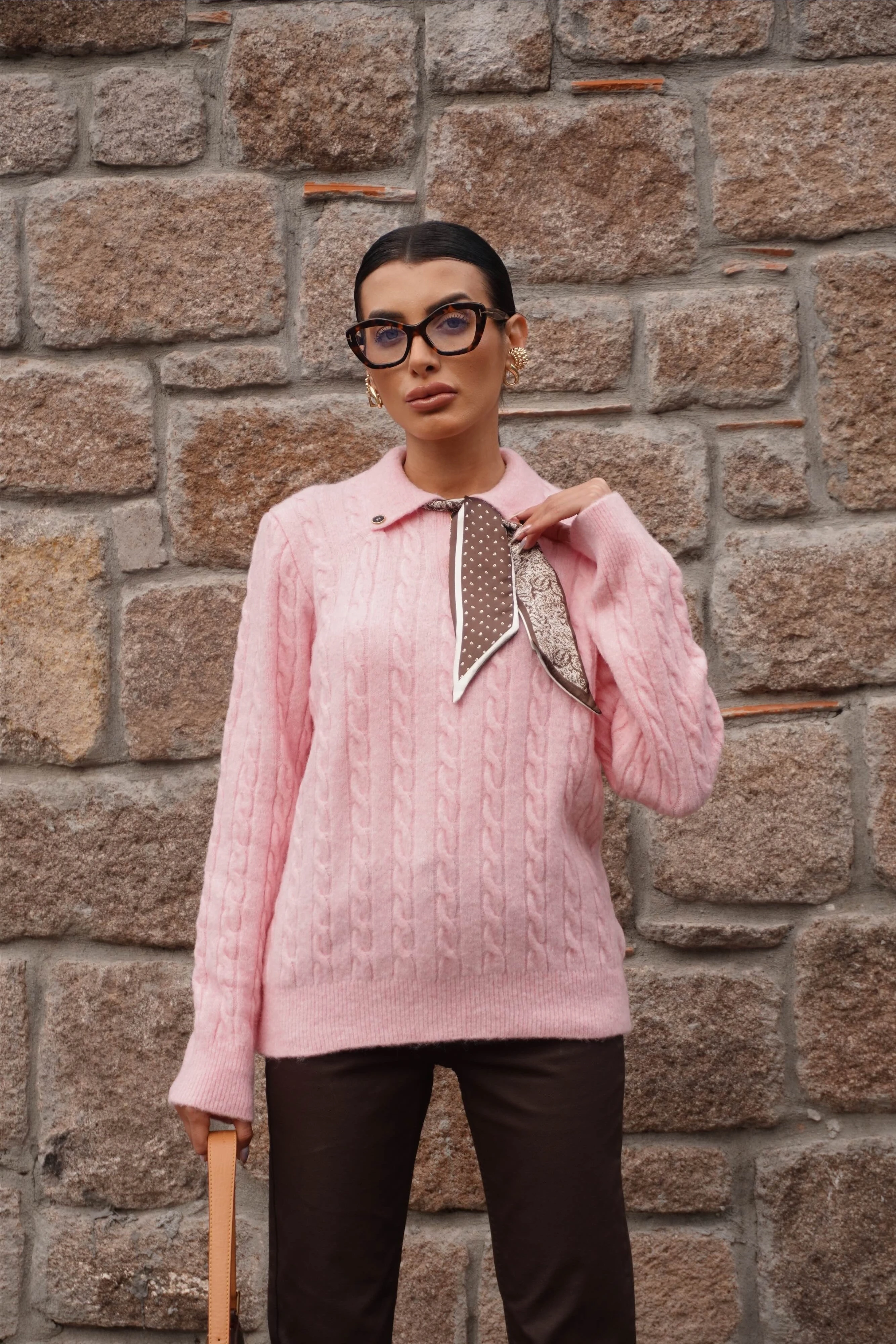 Fularlı Triko Kazak 