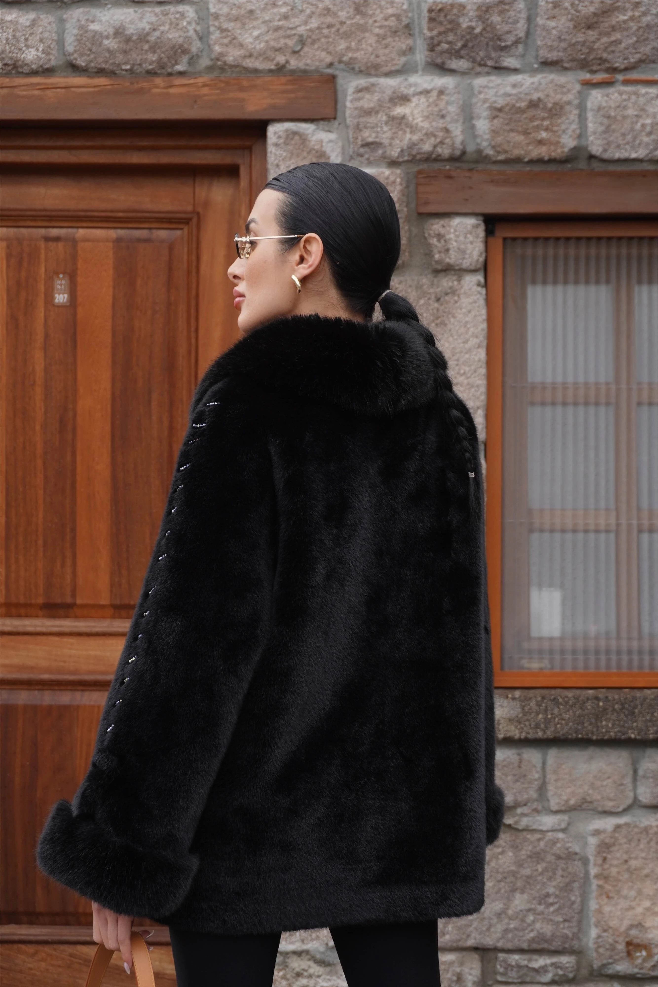 İthal Tasarım Siyah Ceket Kürk 