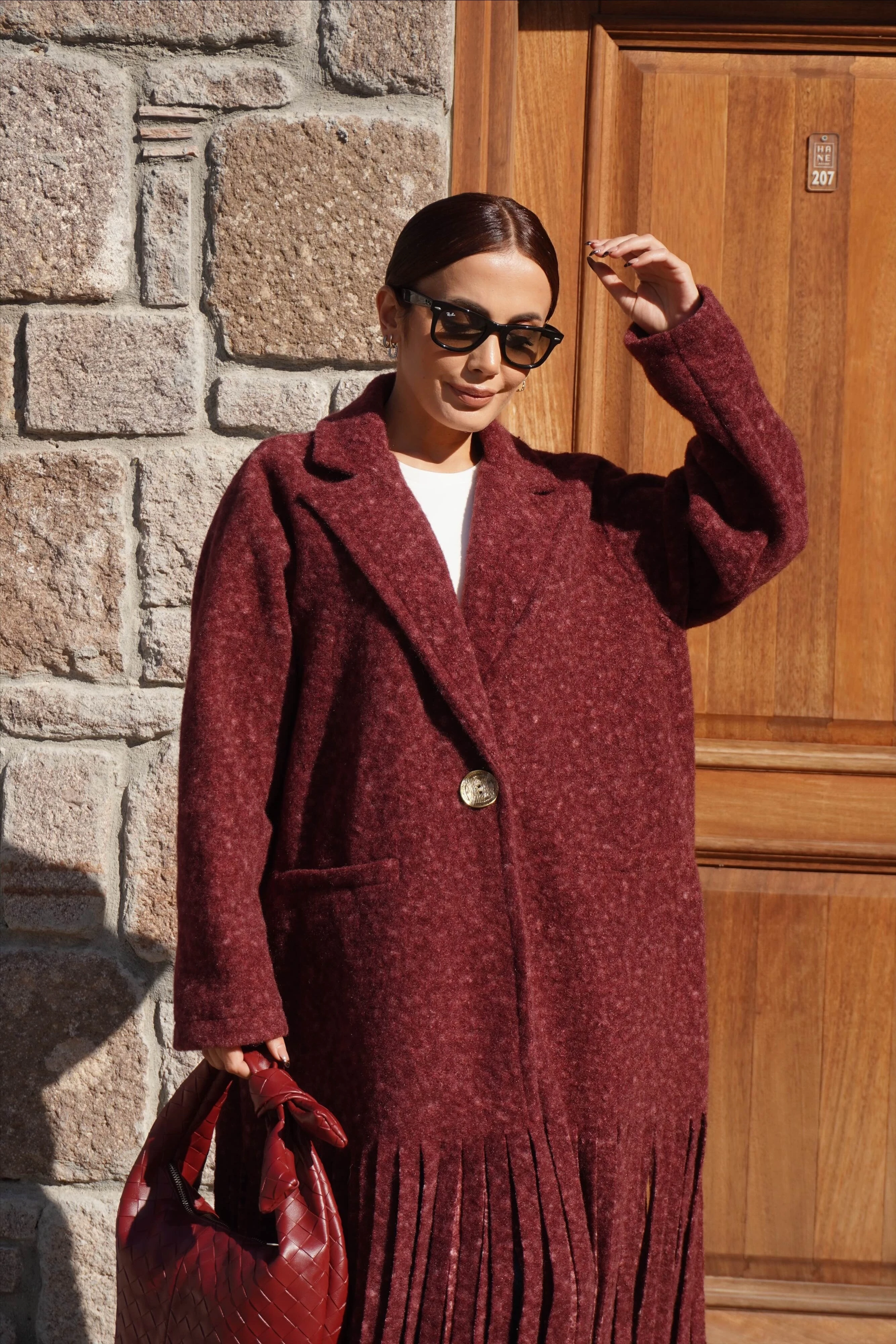 Premium Tasarım Oversize Bordo Kaban 