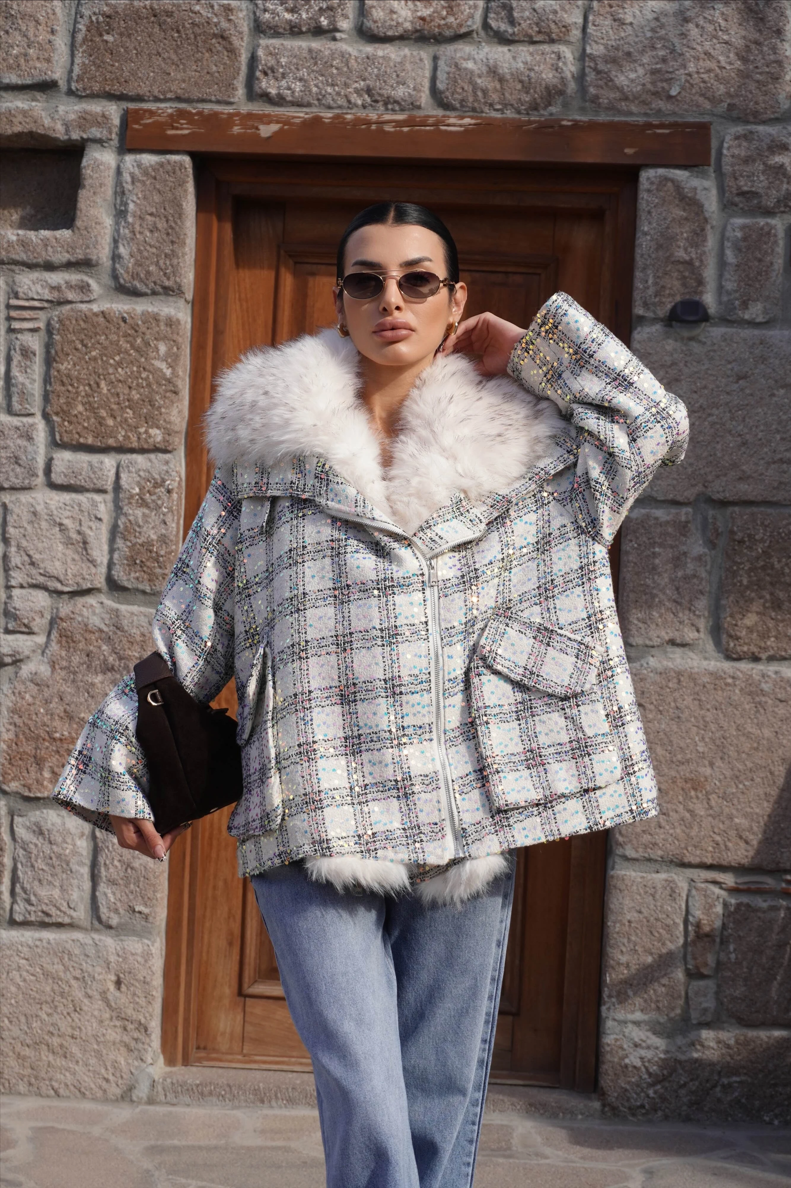 İthal Tasarım Premium Kürk Yaka Detaylı Tüvit Mont