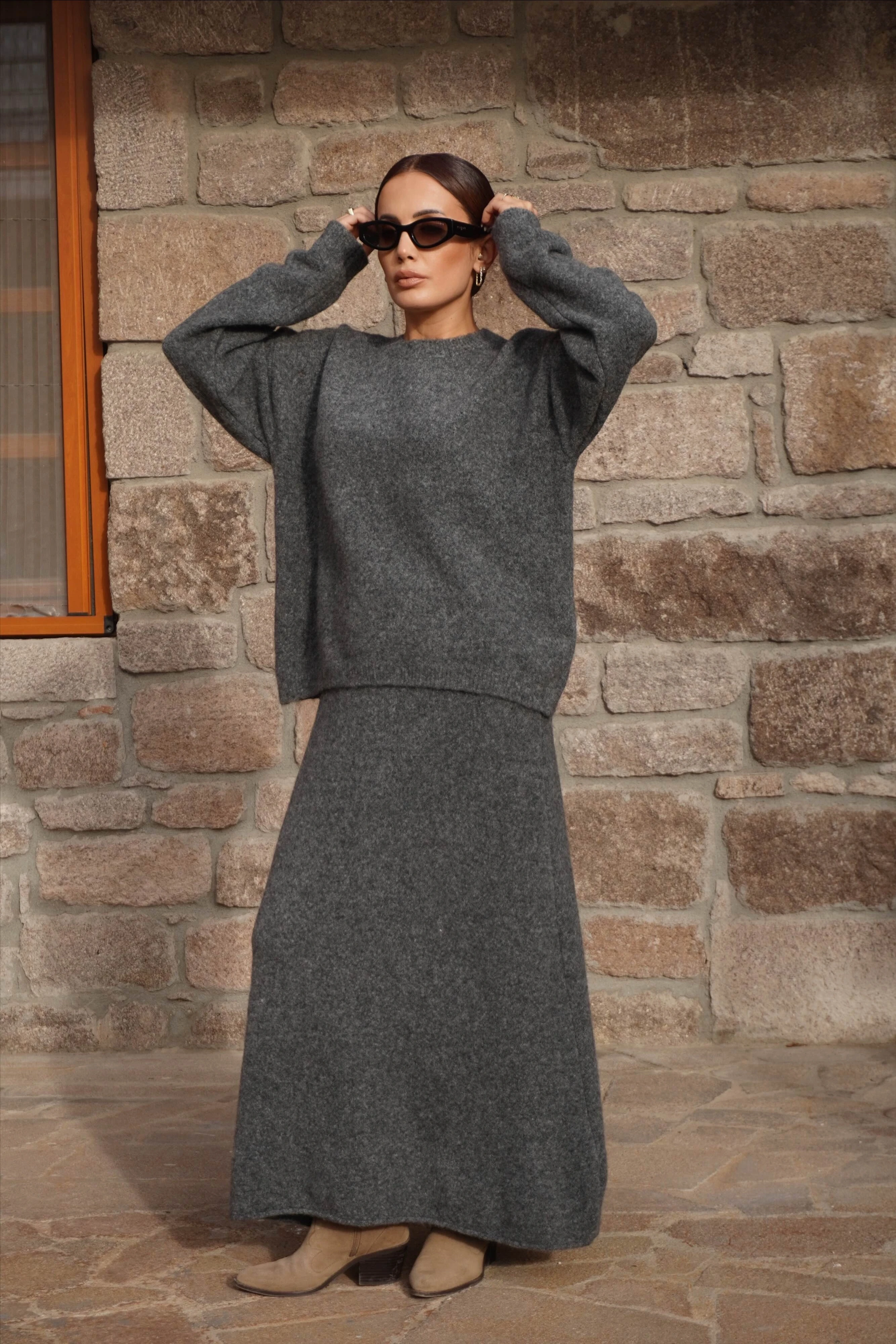 Premium Gri Etek Kazak Triko Takım