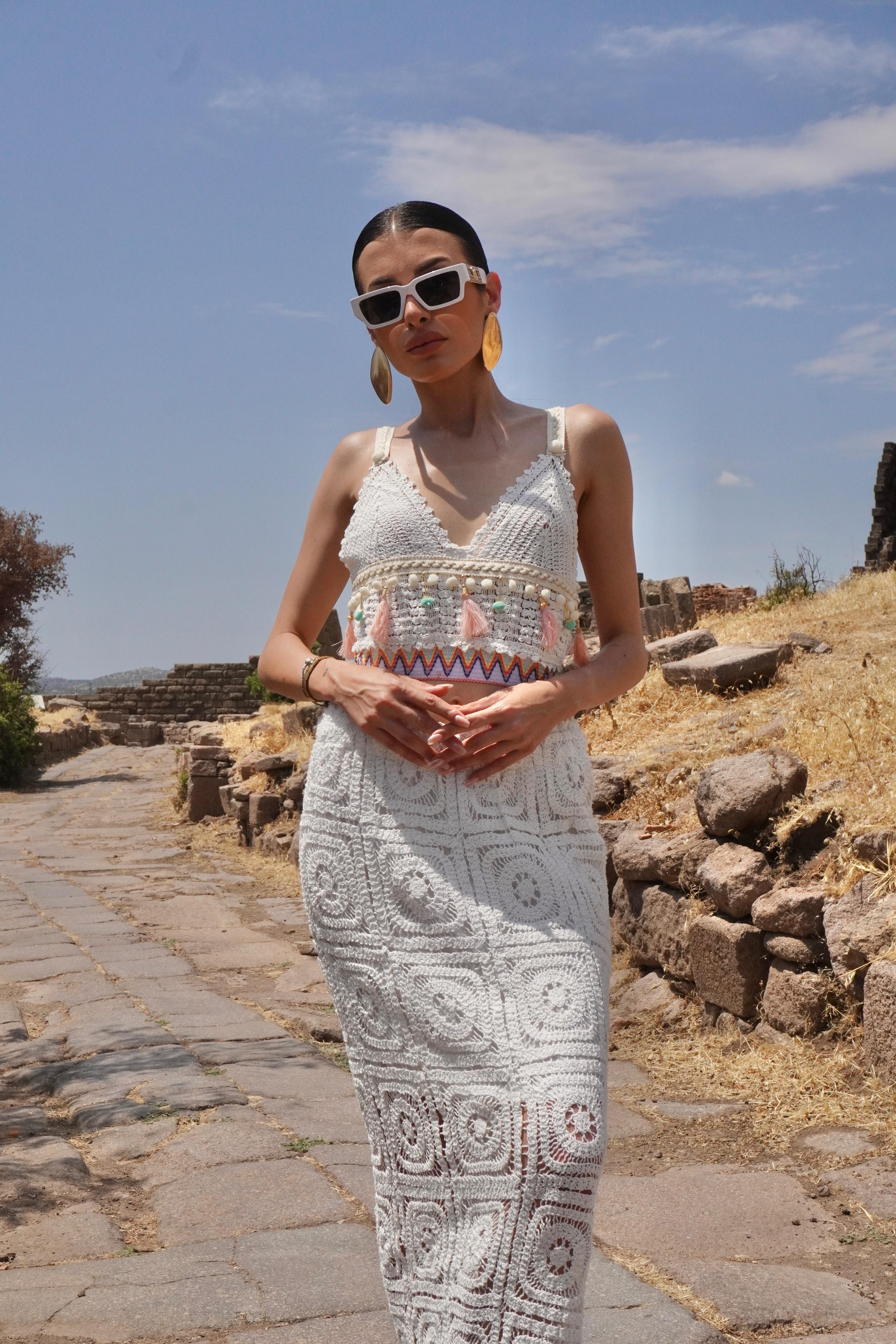 Premium Tasarım Örme Maxi Etek Crop Takım