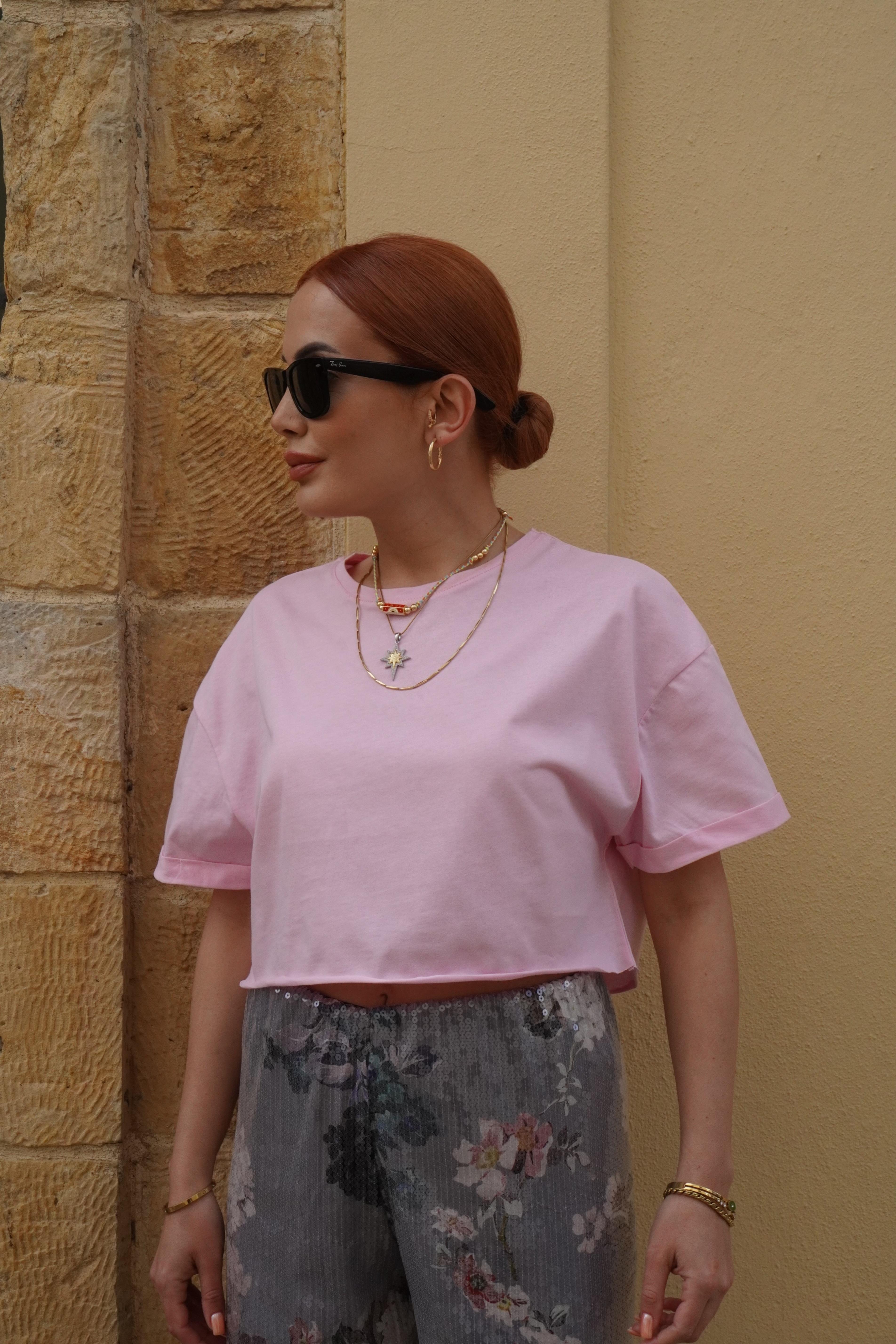 Crop Basic Pembe T-shirt
