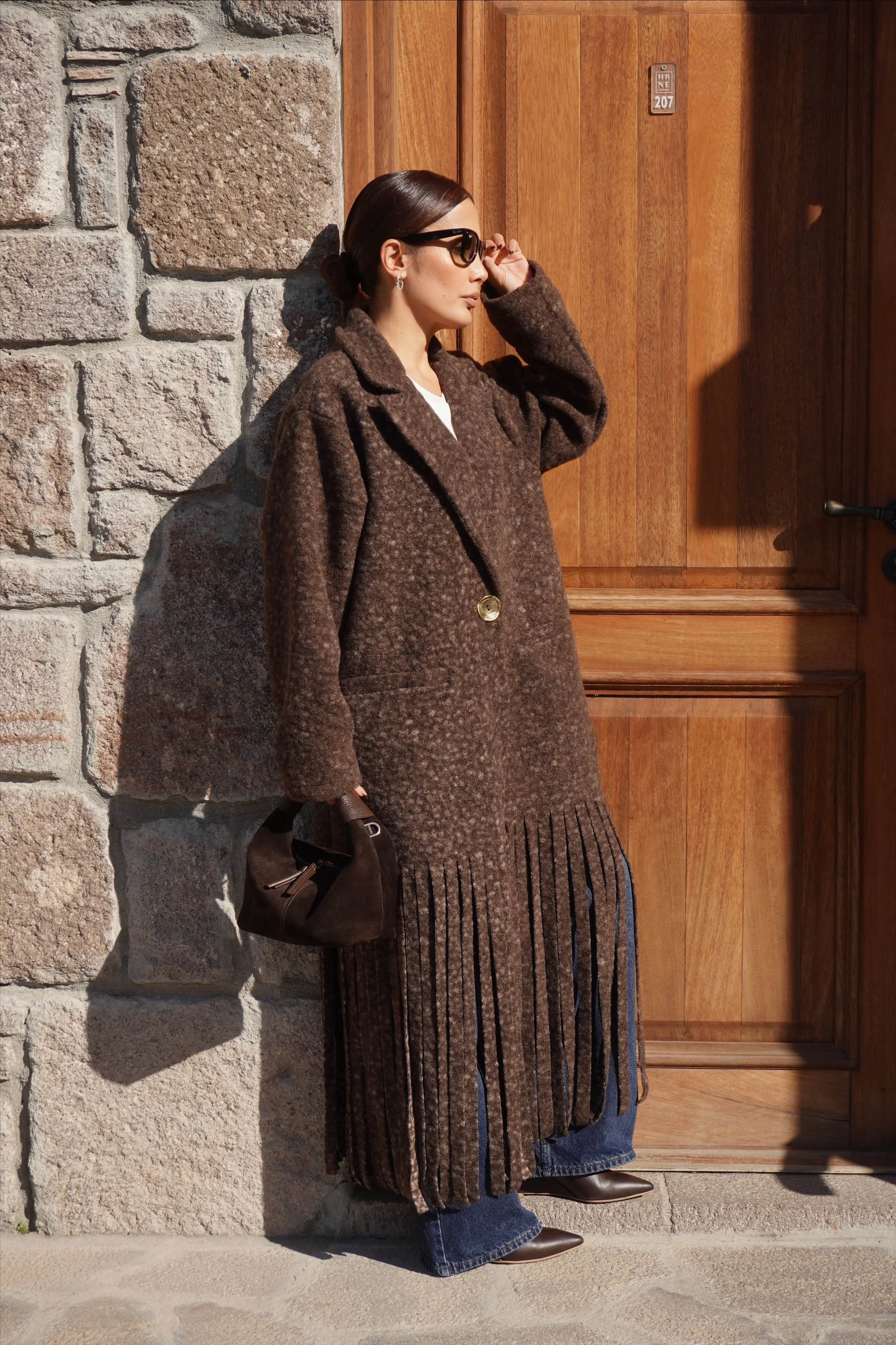 Premium Tasarım Oversize Kahve Kaban 