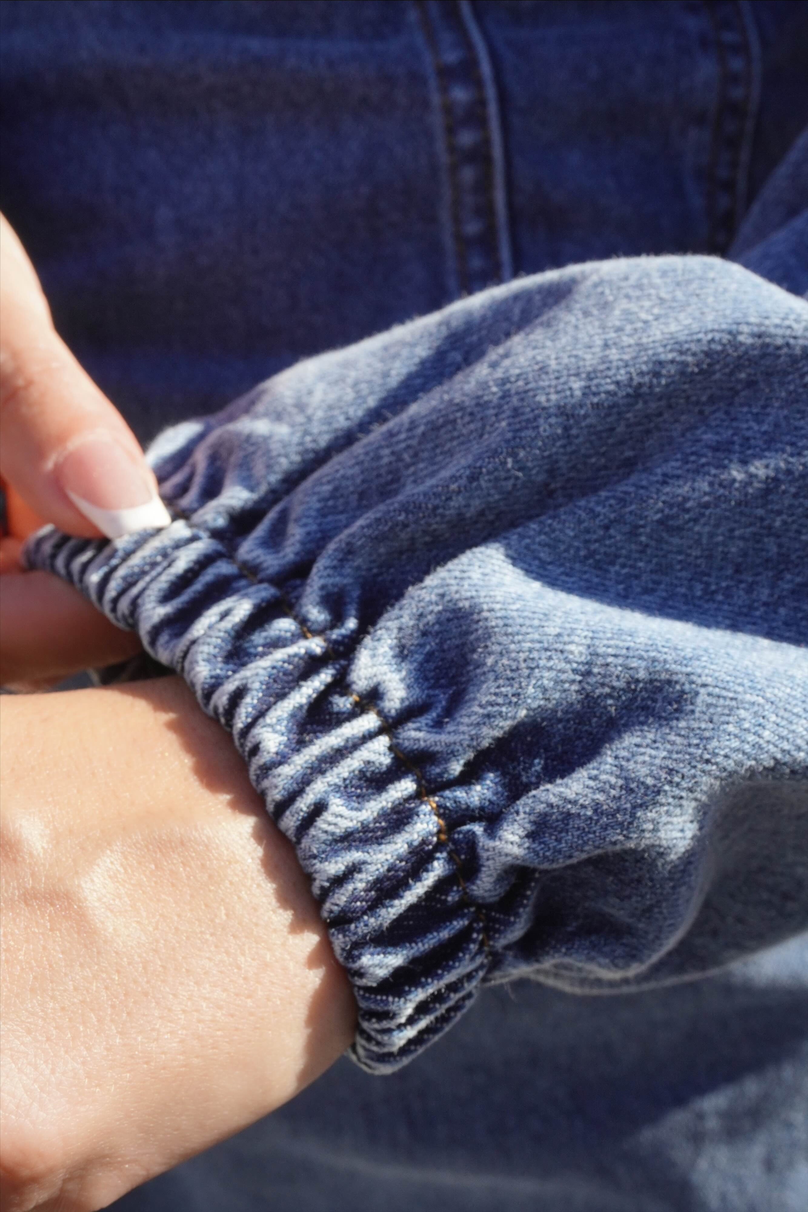 Pencere Detaylı Balon Kol Denim Elbise 
