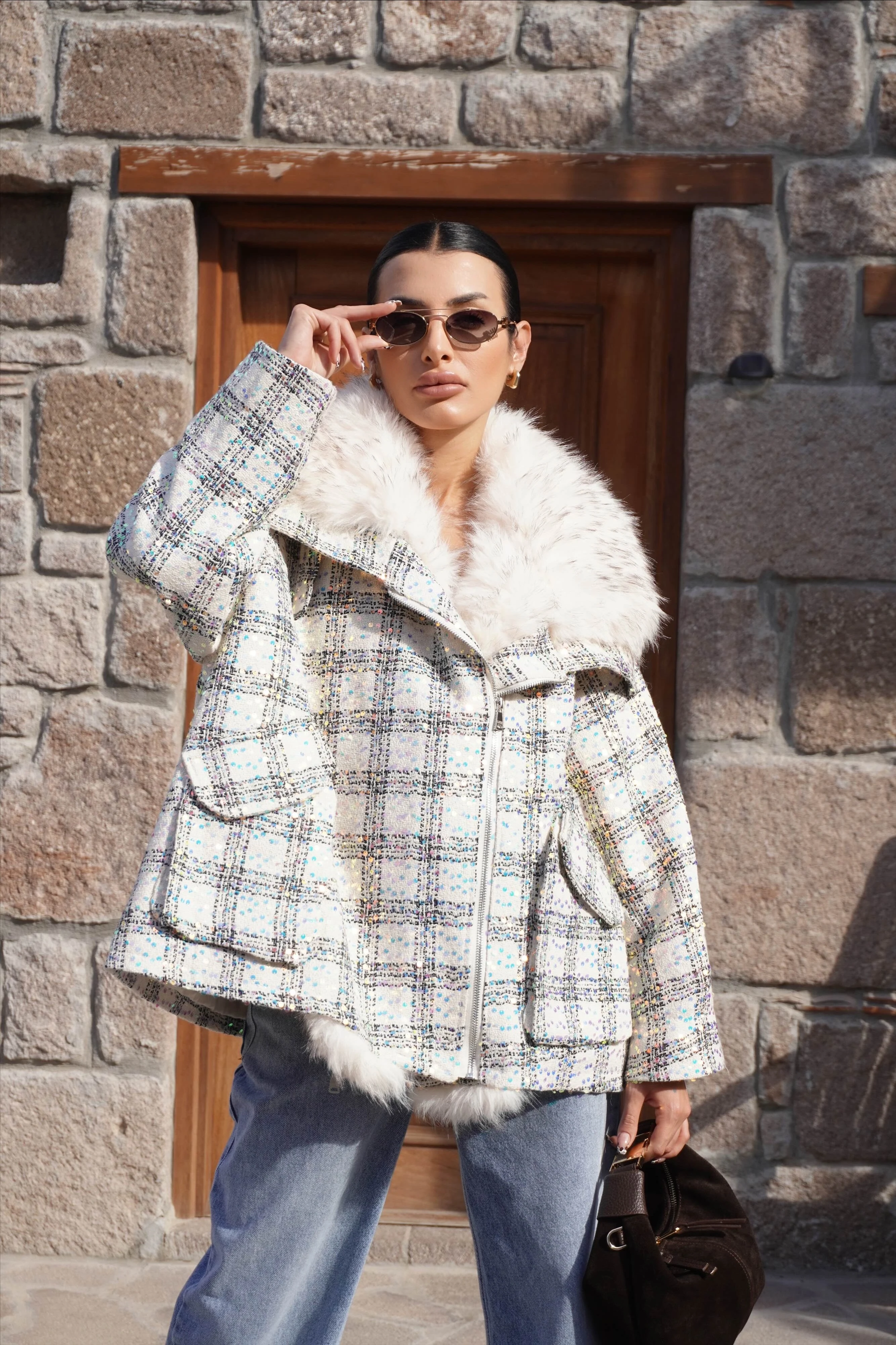 İthal Tasarım Premium Kürk Yaka Detaylı Tüvit Mont