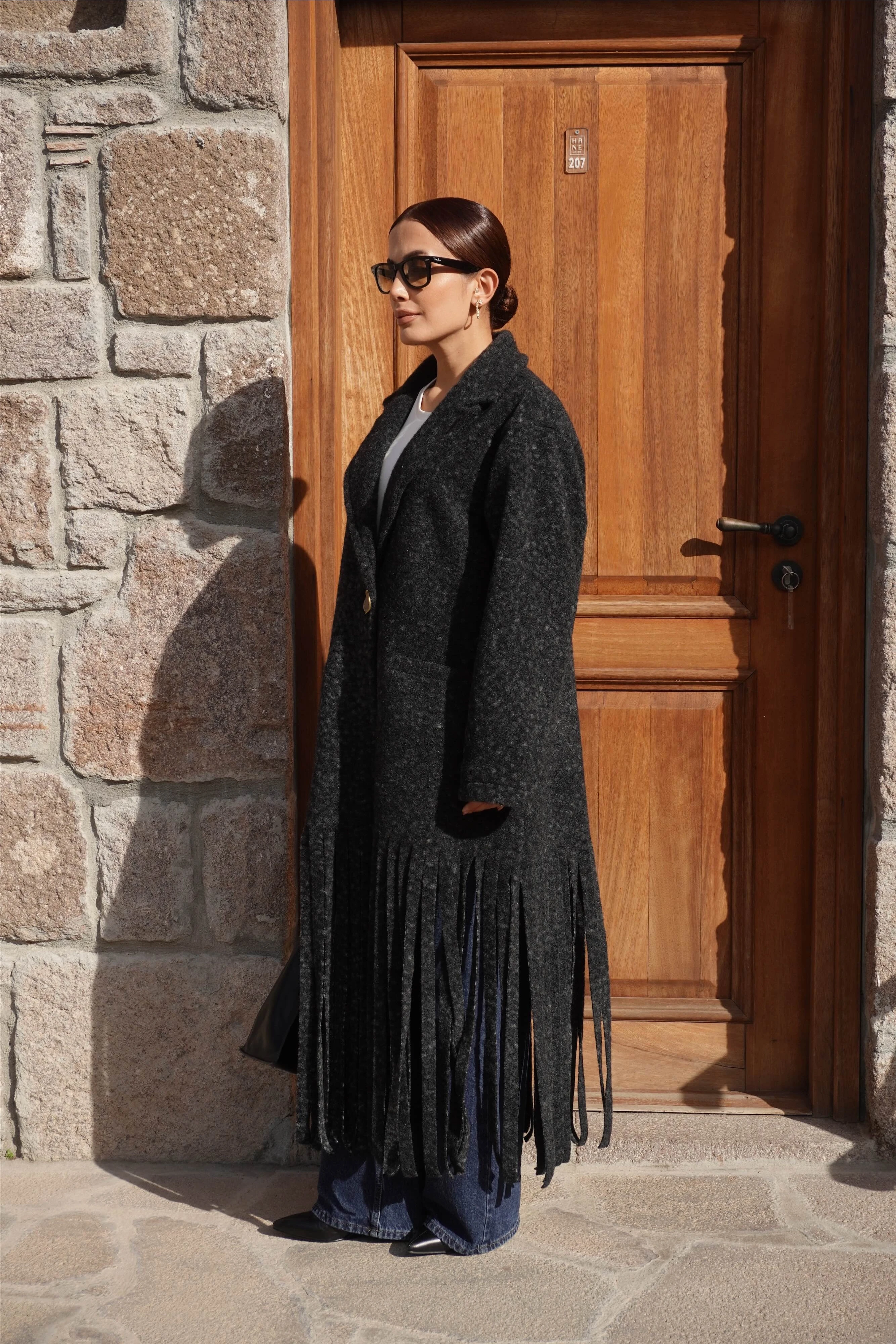 Premium Tasarım Oversize Antrasit Kaban