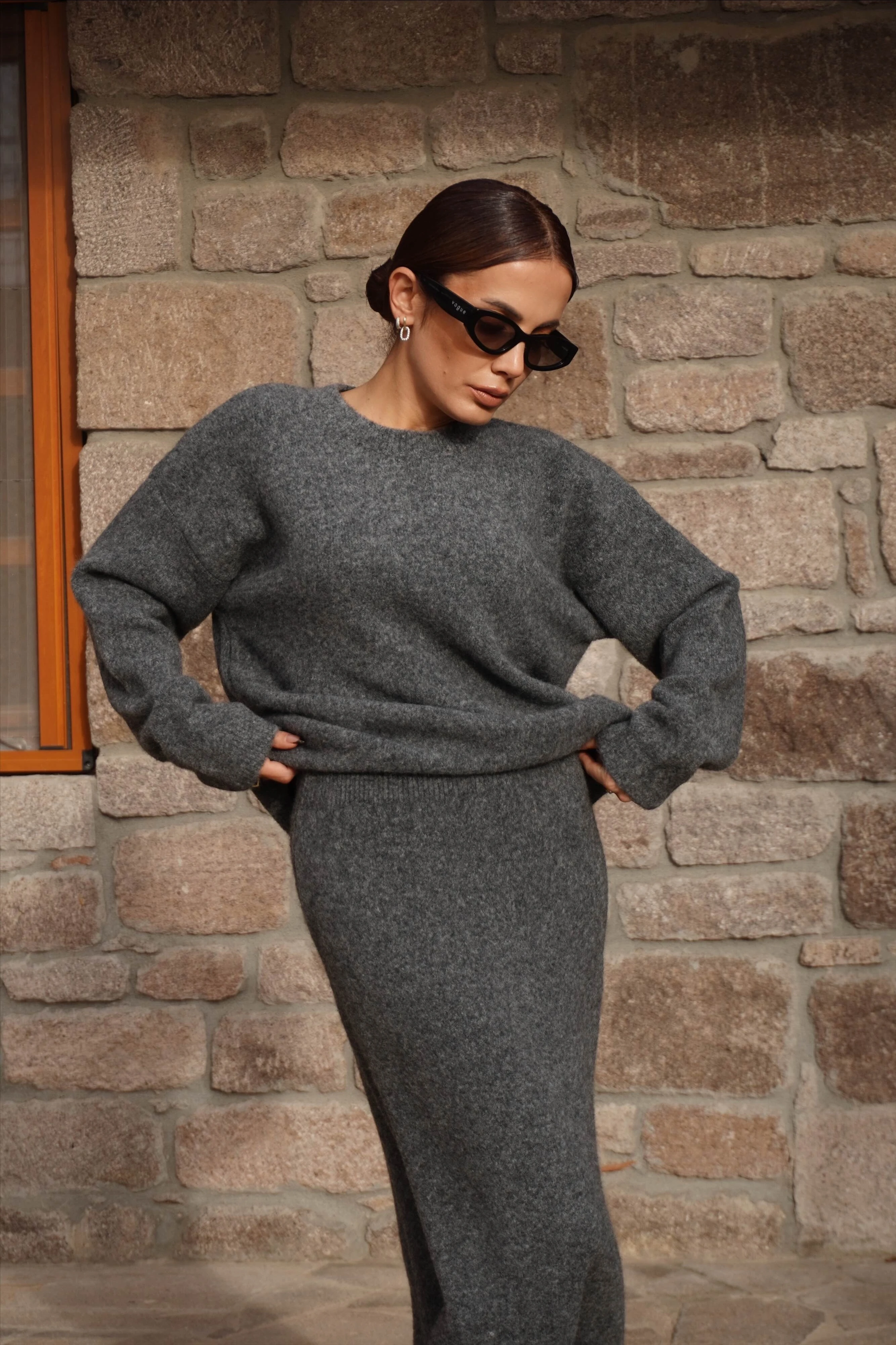 Premium Gri Etek Kazak Triko Takım