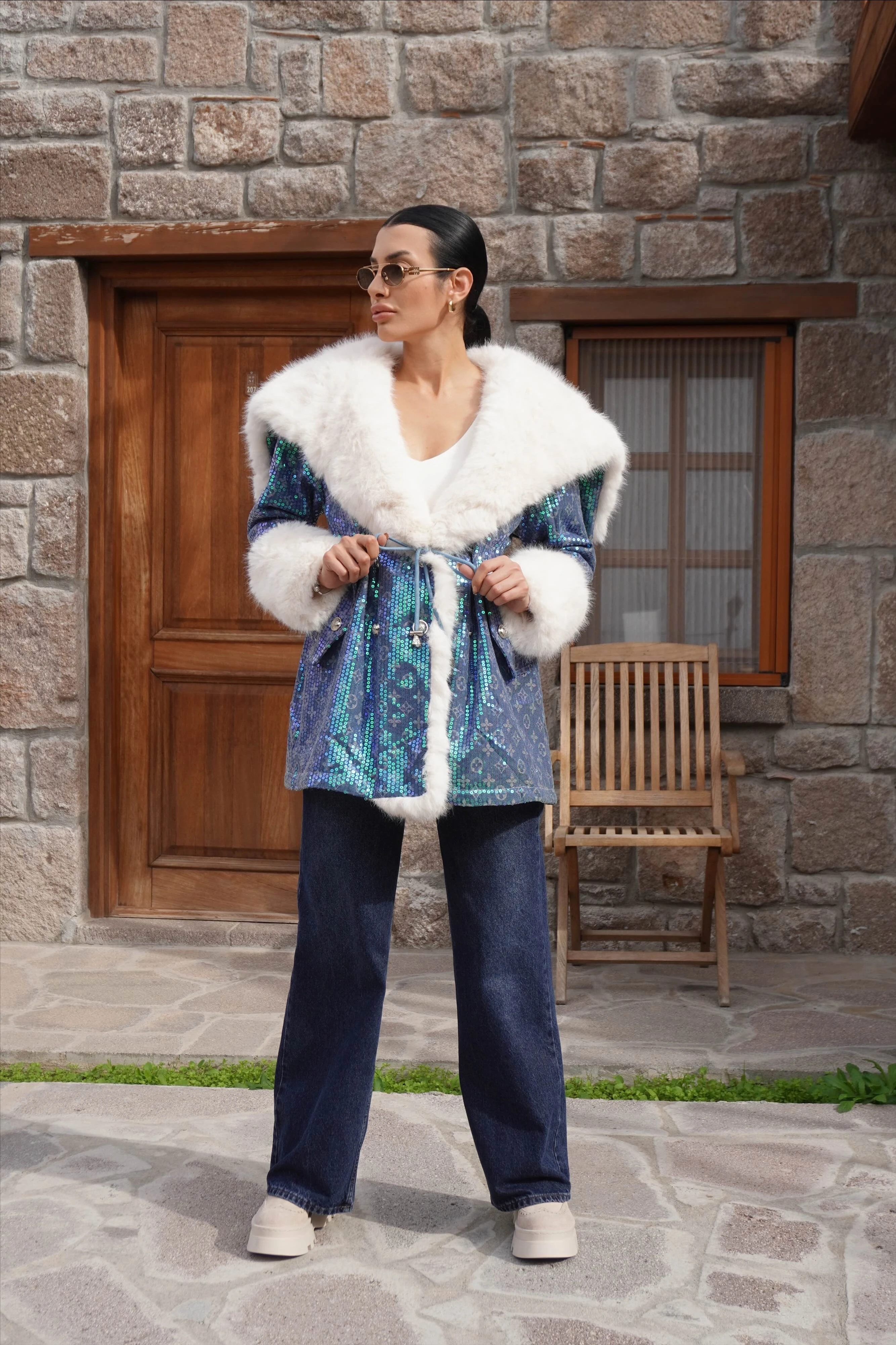 İthal Tasarım Premium Kürk Detaylı Mont