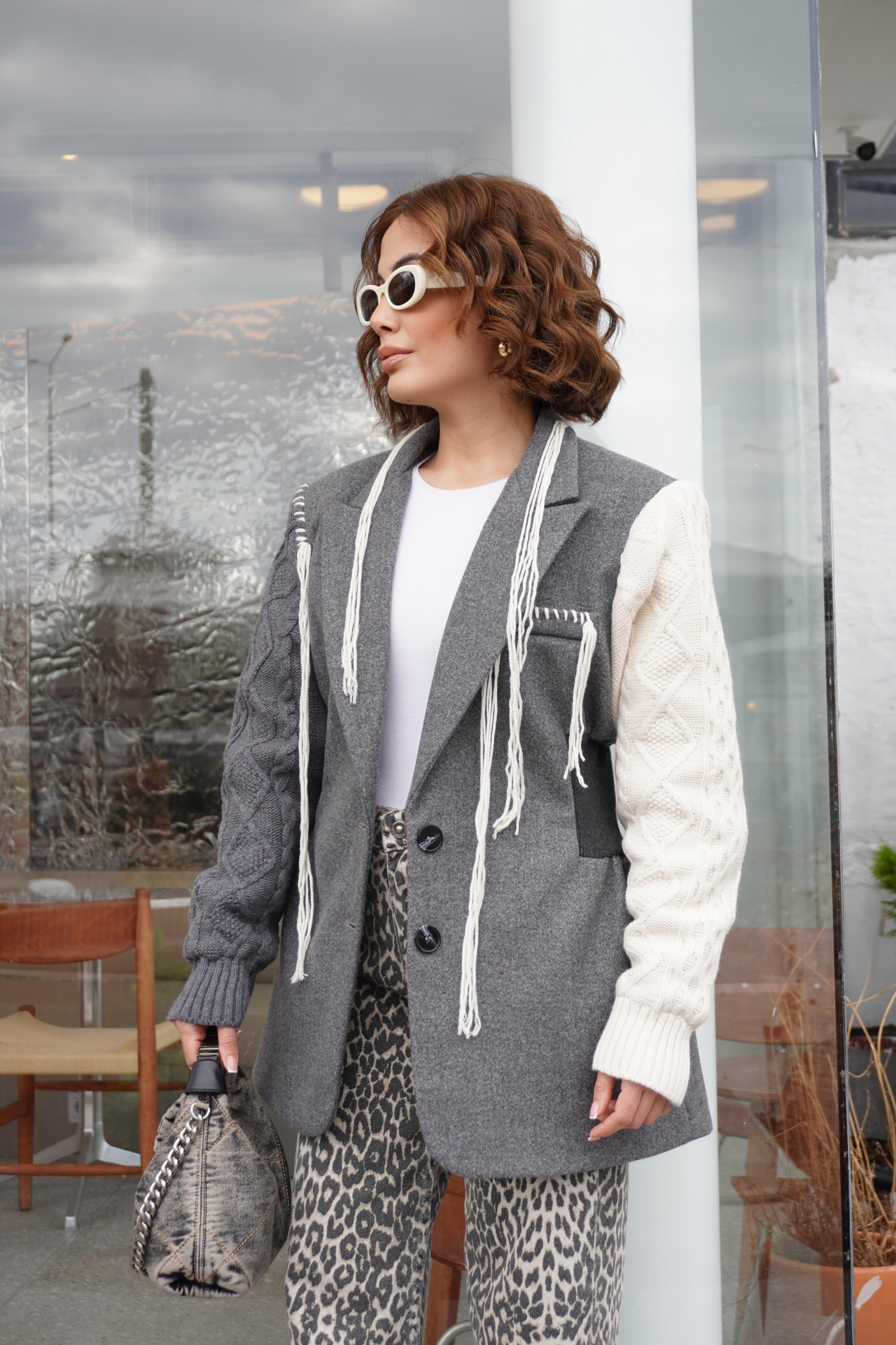 Triko Kol Tasarım Kaşe Blazer Ceket