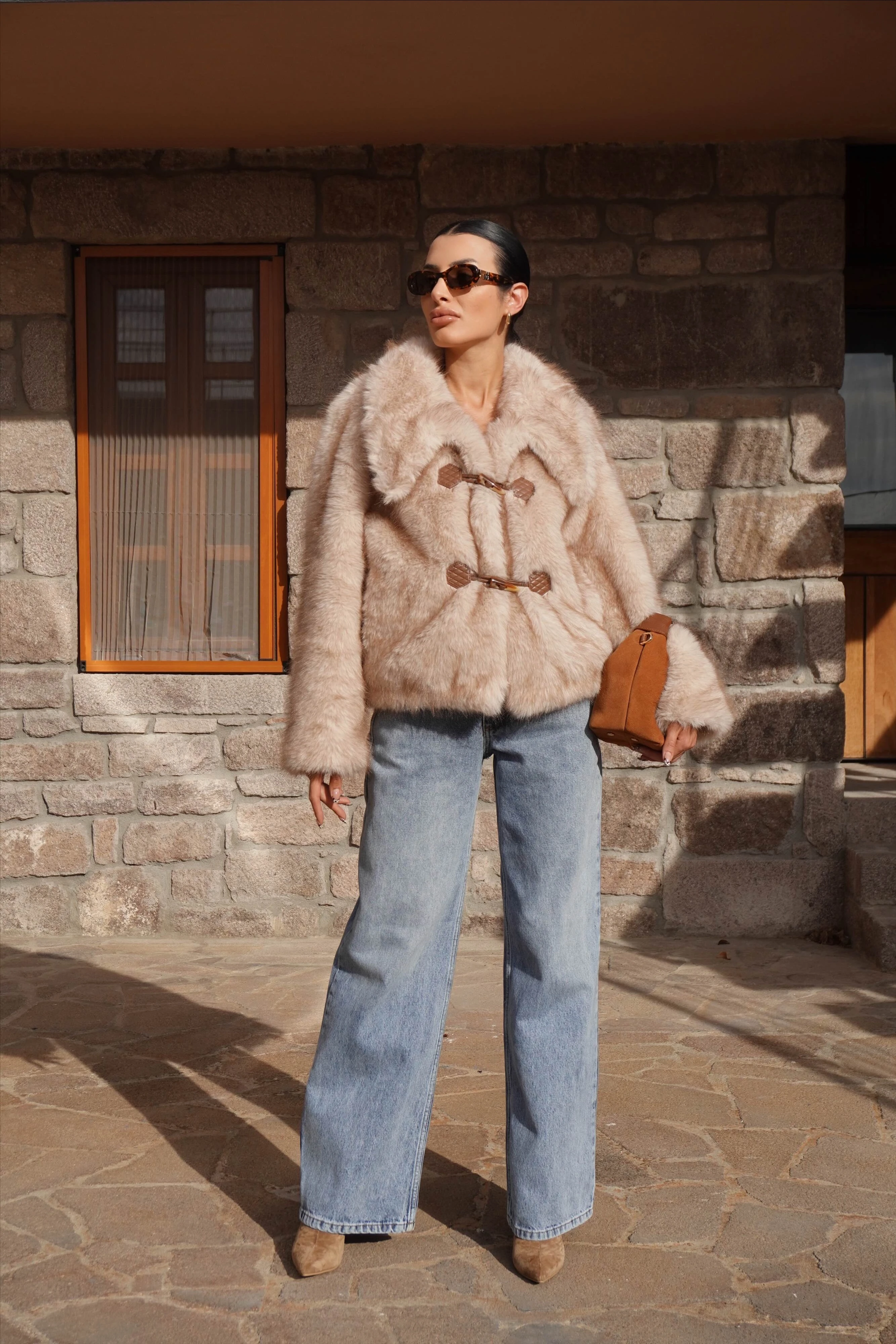 İthal Premium Kahve Yaka Detaylı Kısa Kürk