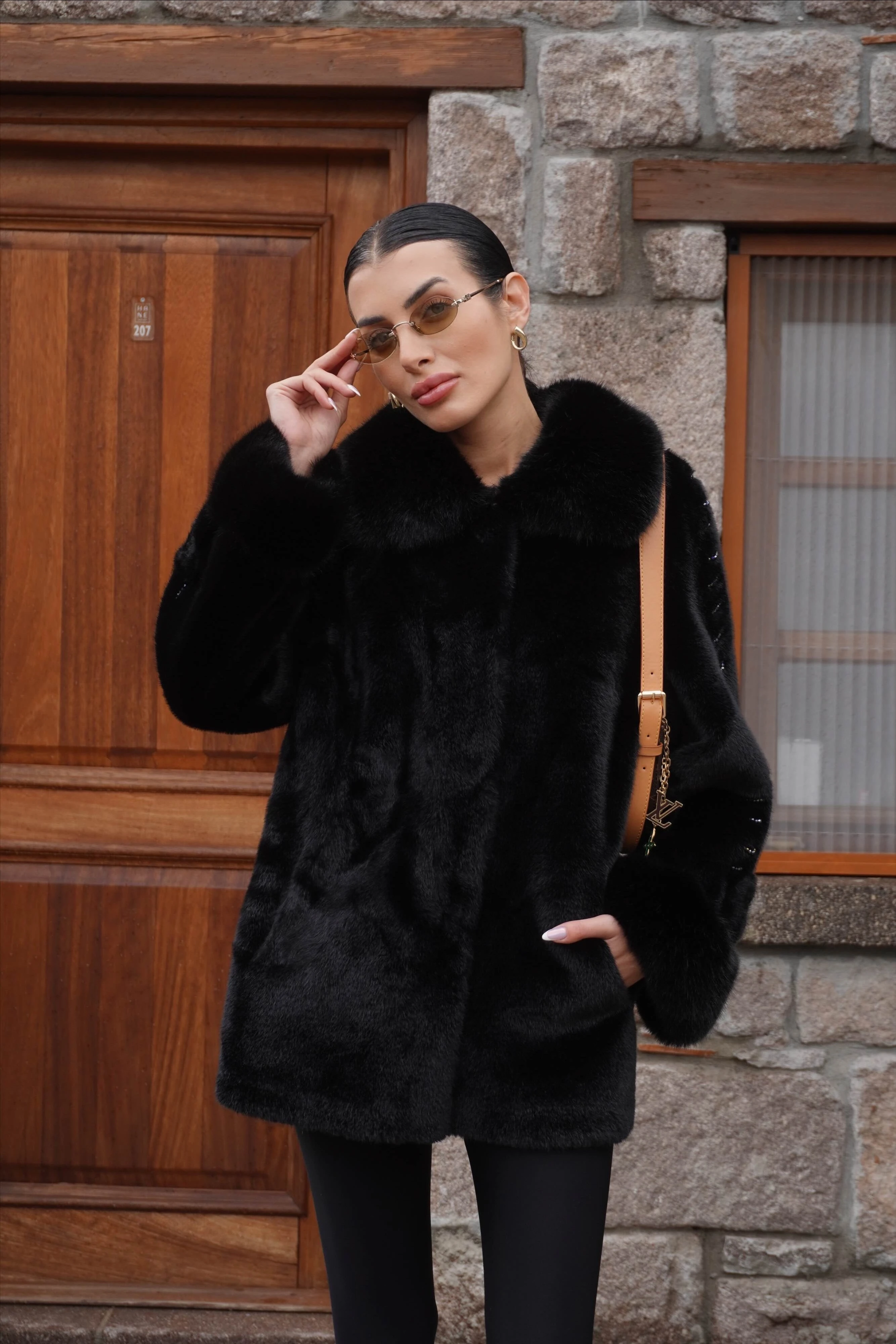 İthal Tasarım Siyah Ceket Kürk 