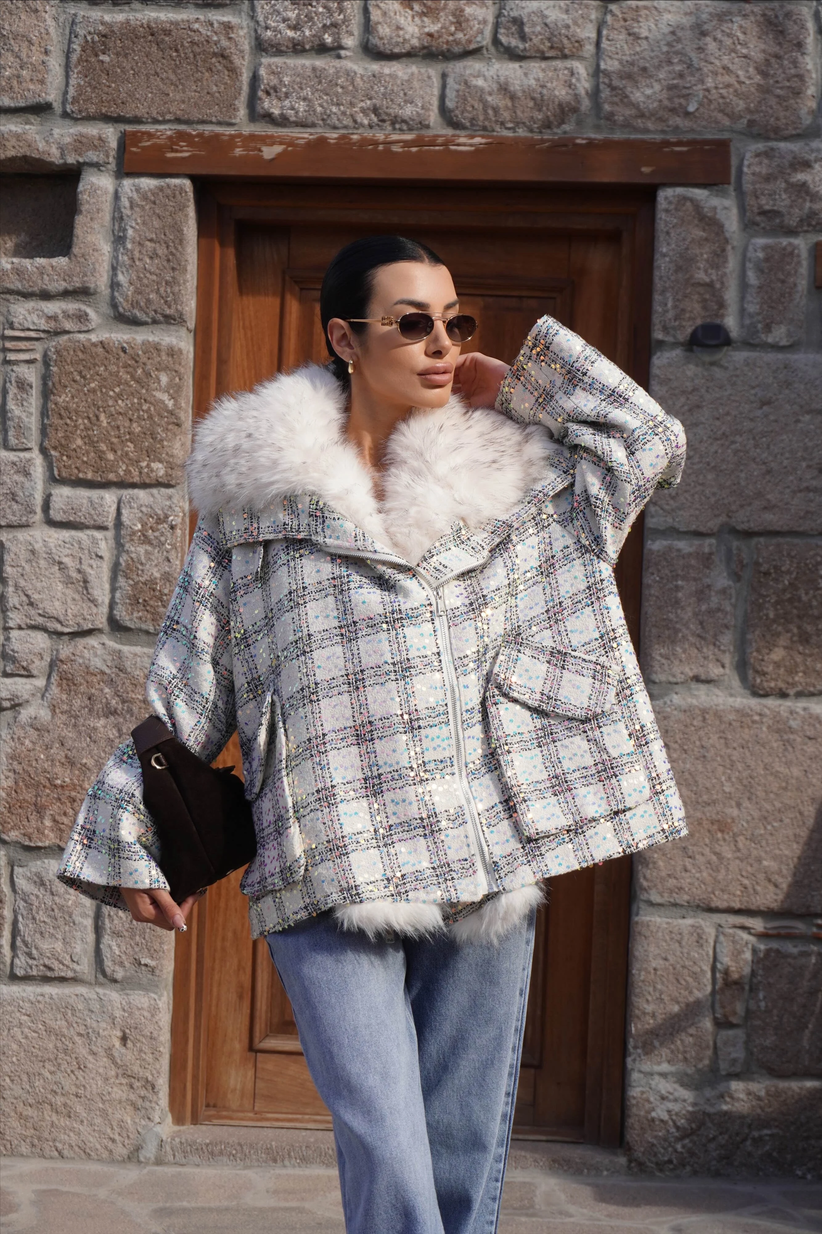 İthal Tasarım Premium Kürk Yaka Detaylı Tüvit Mont