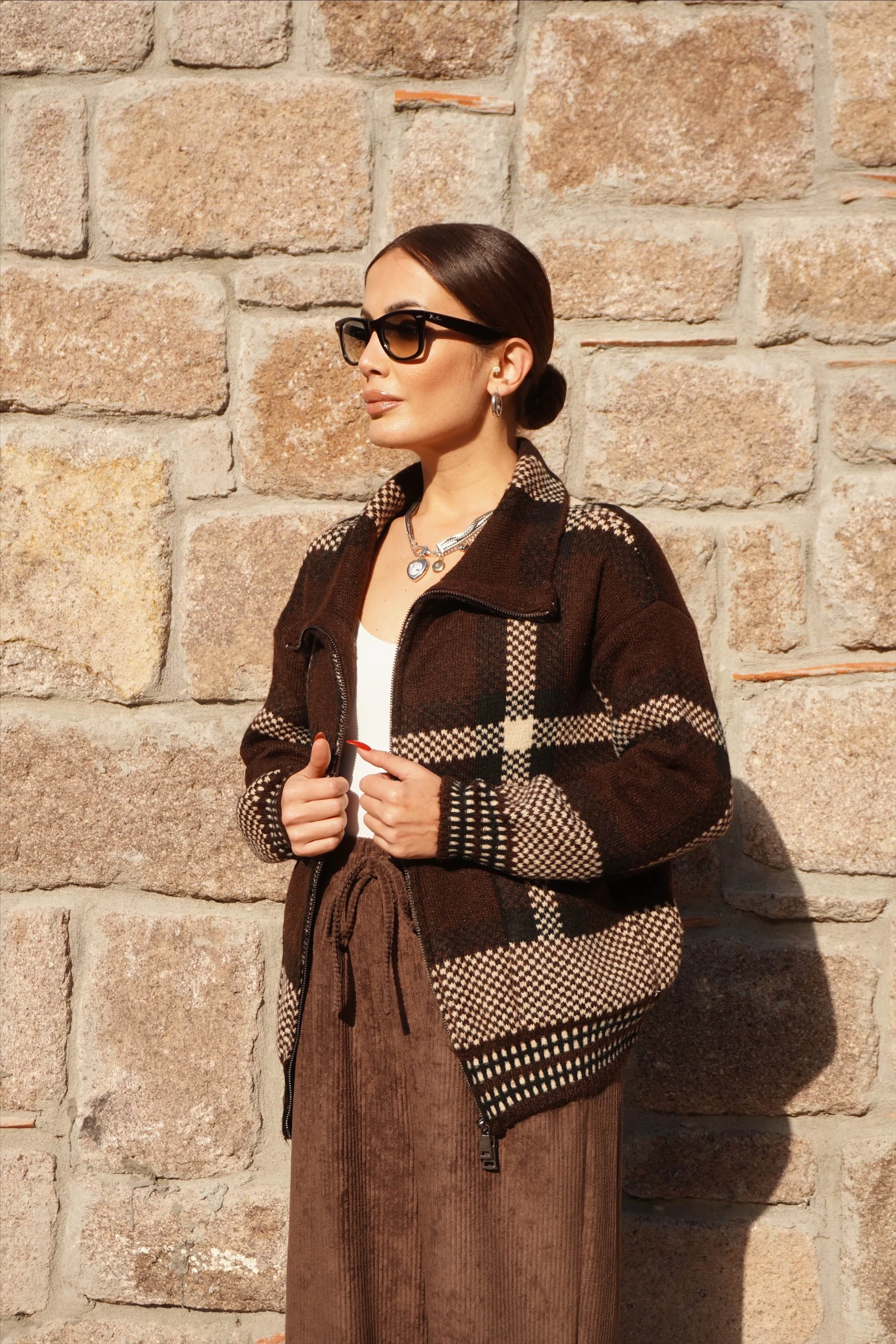 Fermuarlı Kahve-Siyah Hırka