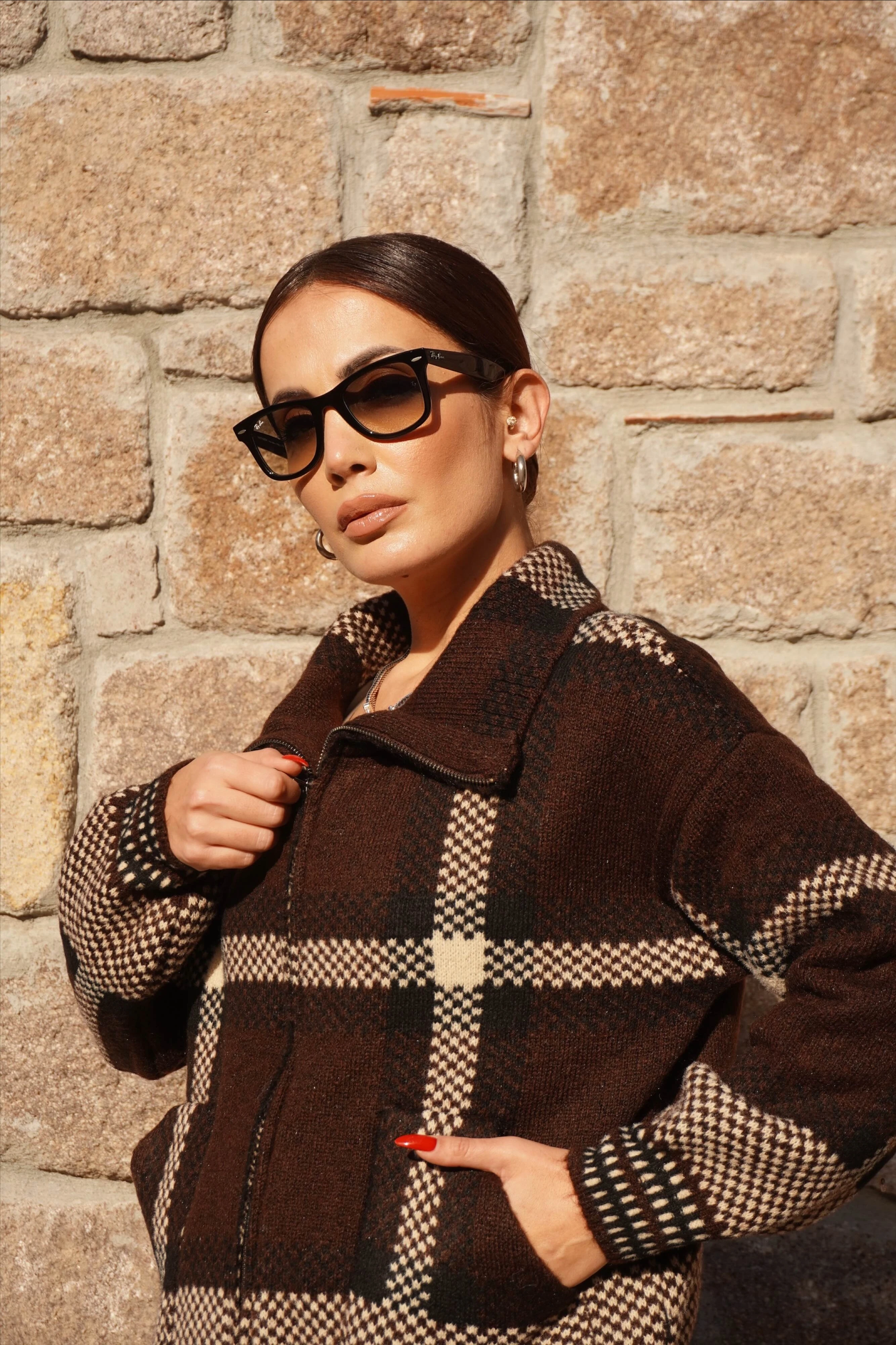 Fermuarlı Kahve-Siyah Hırka