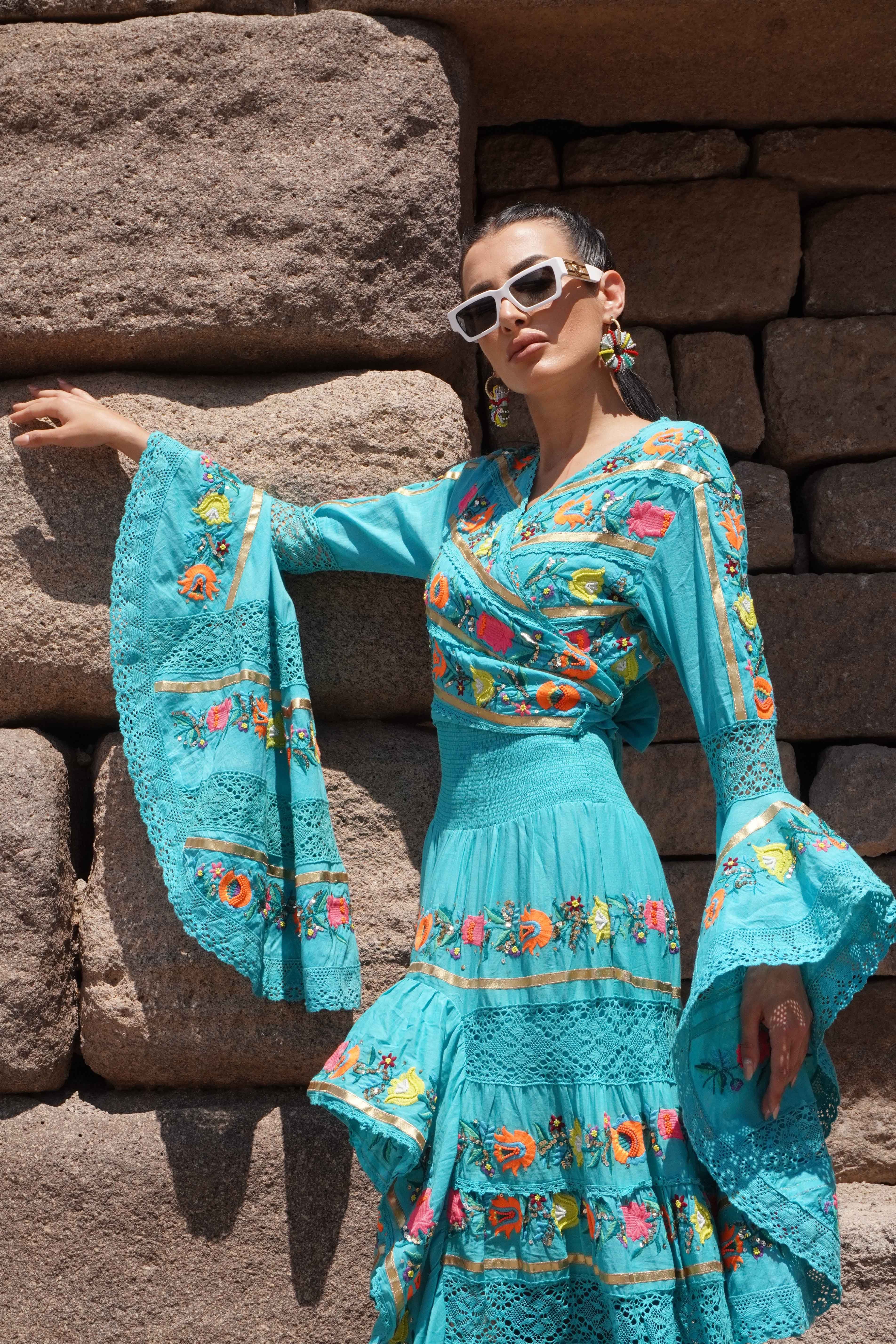 İthal Tasarım Premium El Yapımı Nakışlı Boncuklu Asimetrik Etek Kimono Takım