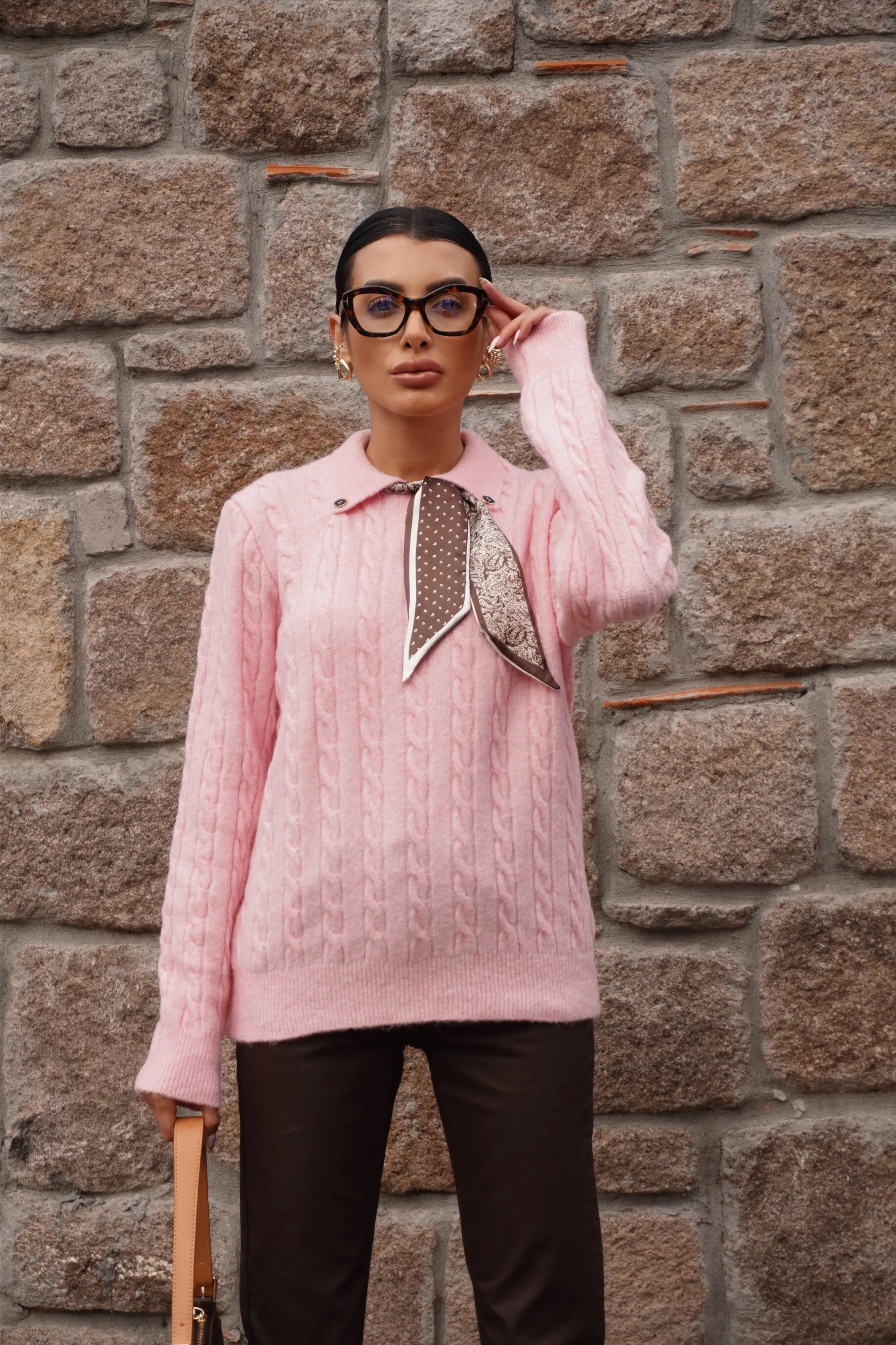 Fularlı Triko Kazak 