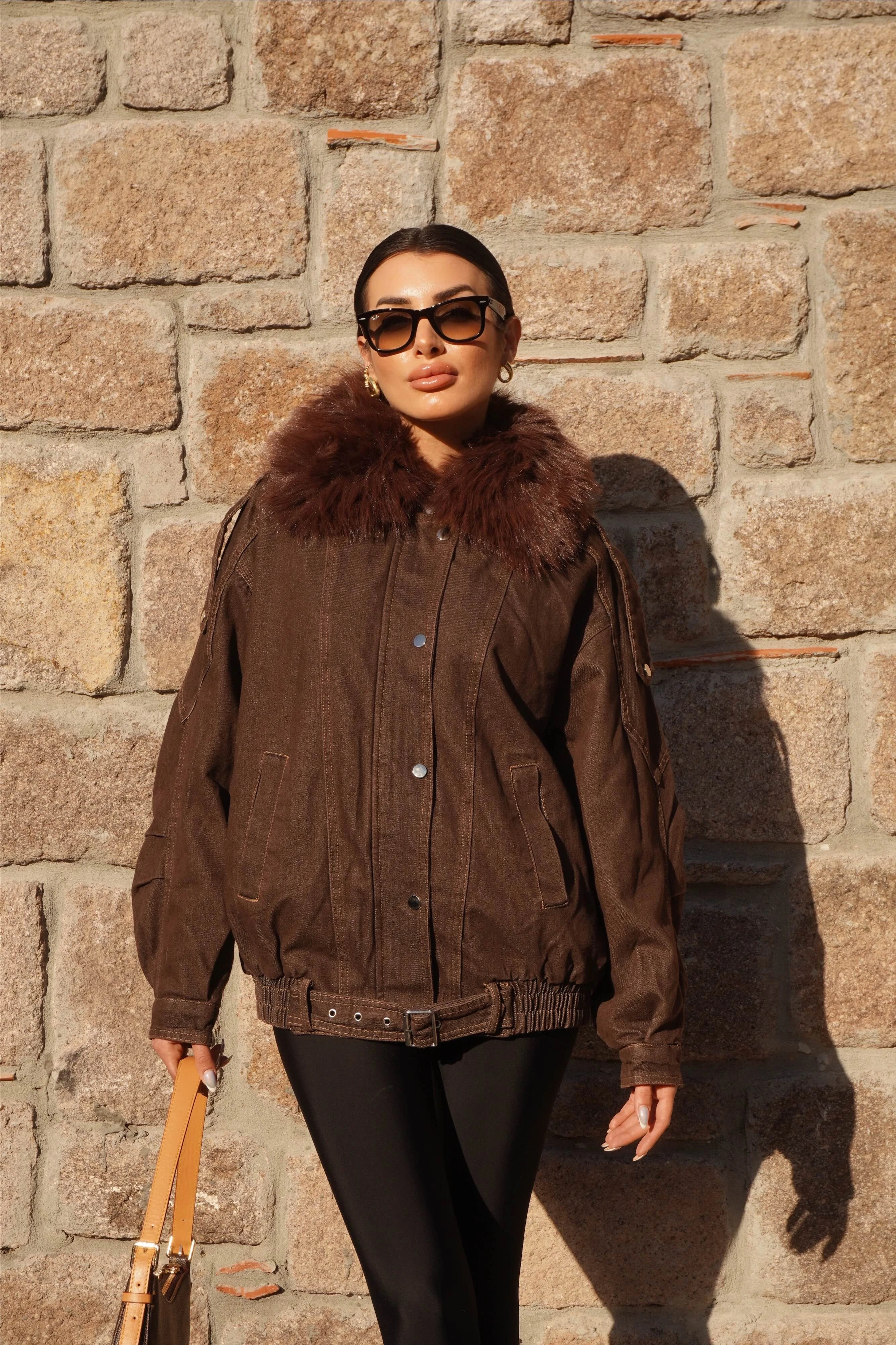 Kürk Yaka İç Kürklü Kahve Mont