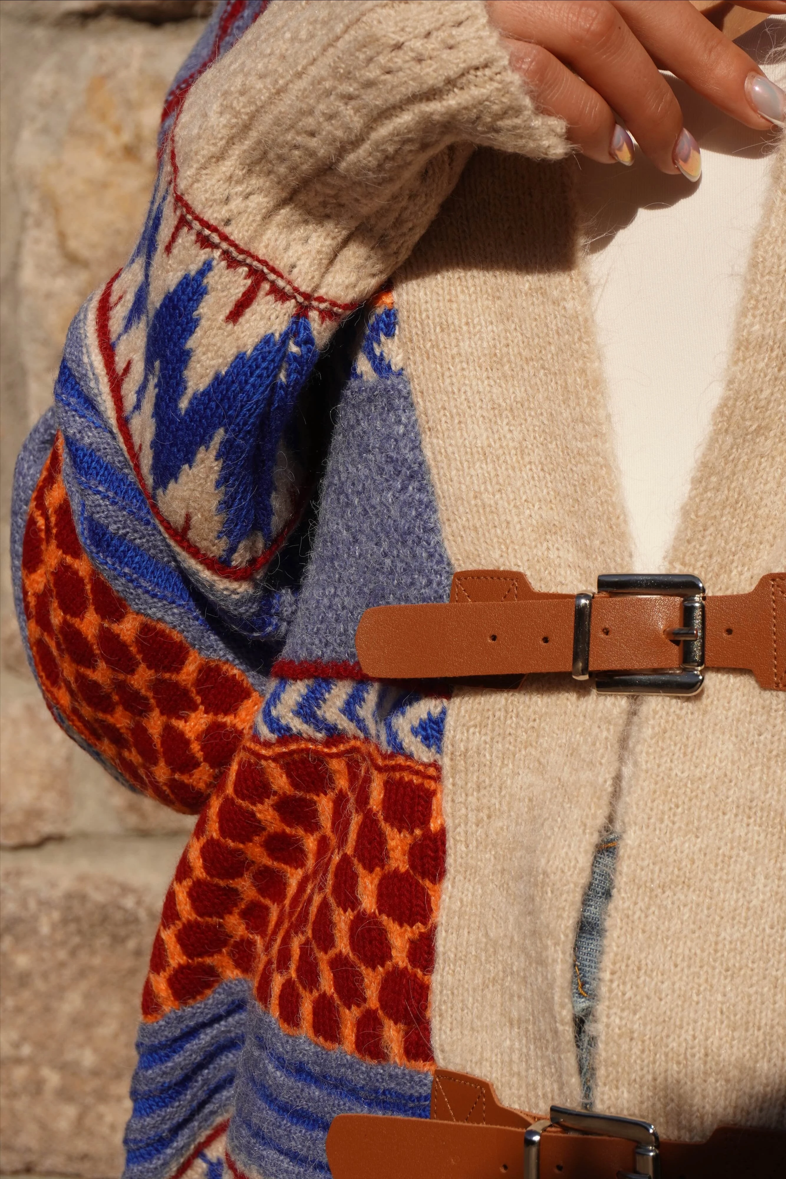 Kemer Detaylı Oversize Taş-İndigo Hırka