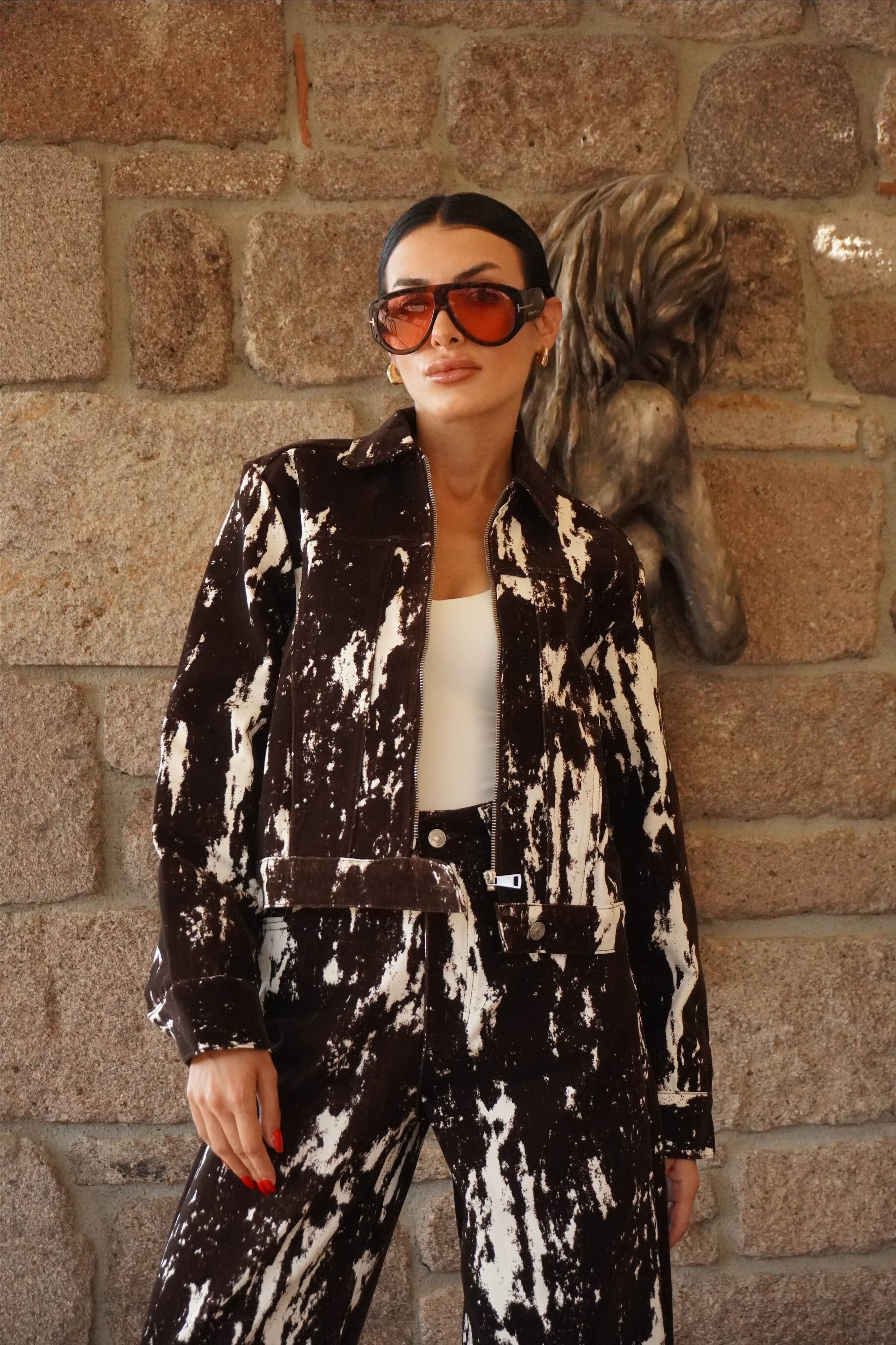 Kadife Batik Desen Ceket Pantolon Takım
