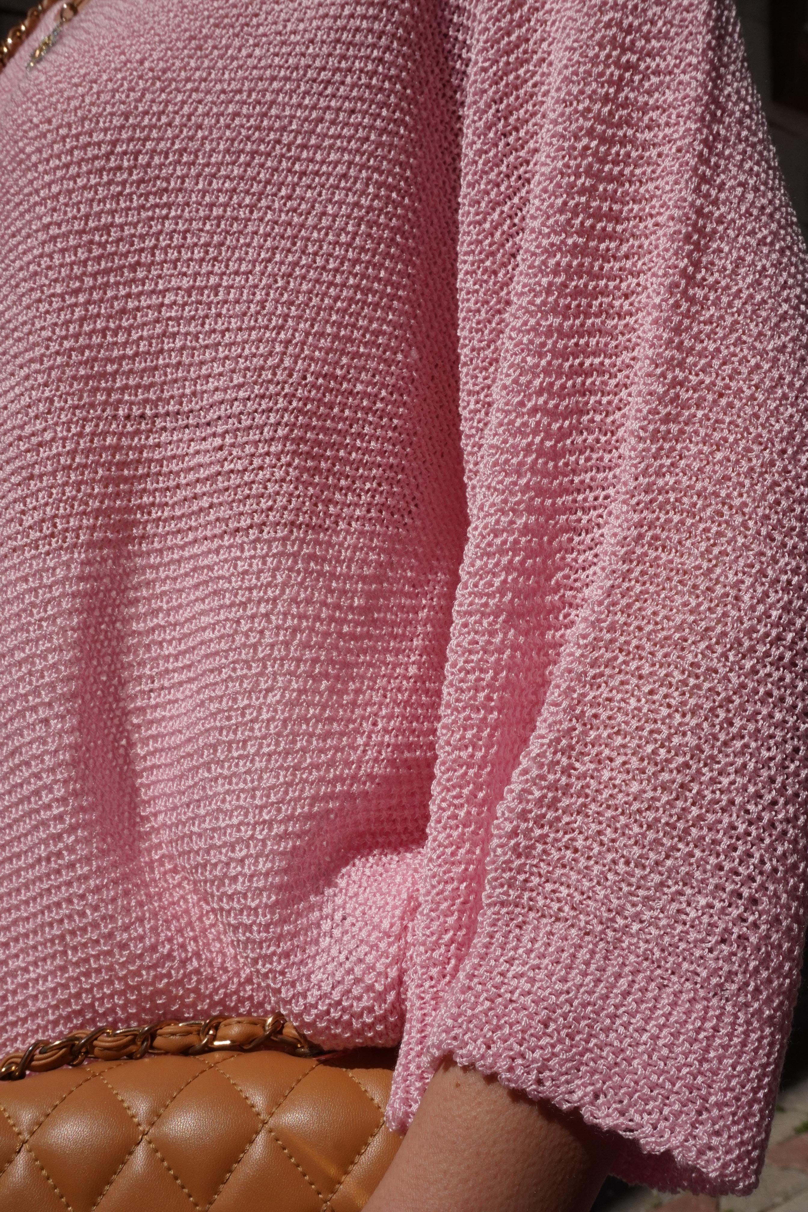 Geniş V Yaka Pembe Merserize Triko